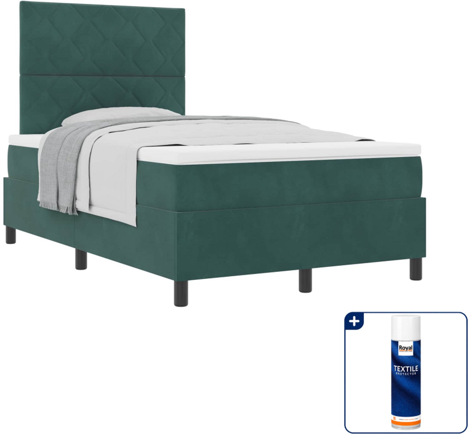 vidaXL boxspringbed - 120 x 200 cm - fluweel - donkergroen - Inclusief textielbeschermer 500 ml