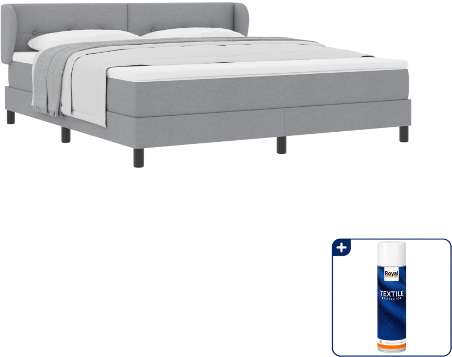 vidaXL Kingsize boxspringbed - 180 x 200 cm - lichtgrijs - Inclusief textielbeschermer 500 ml