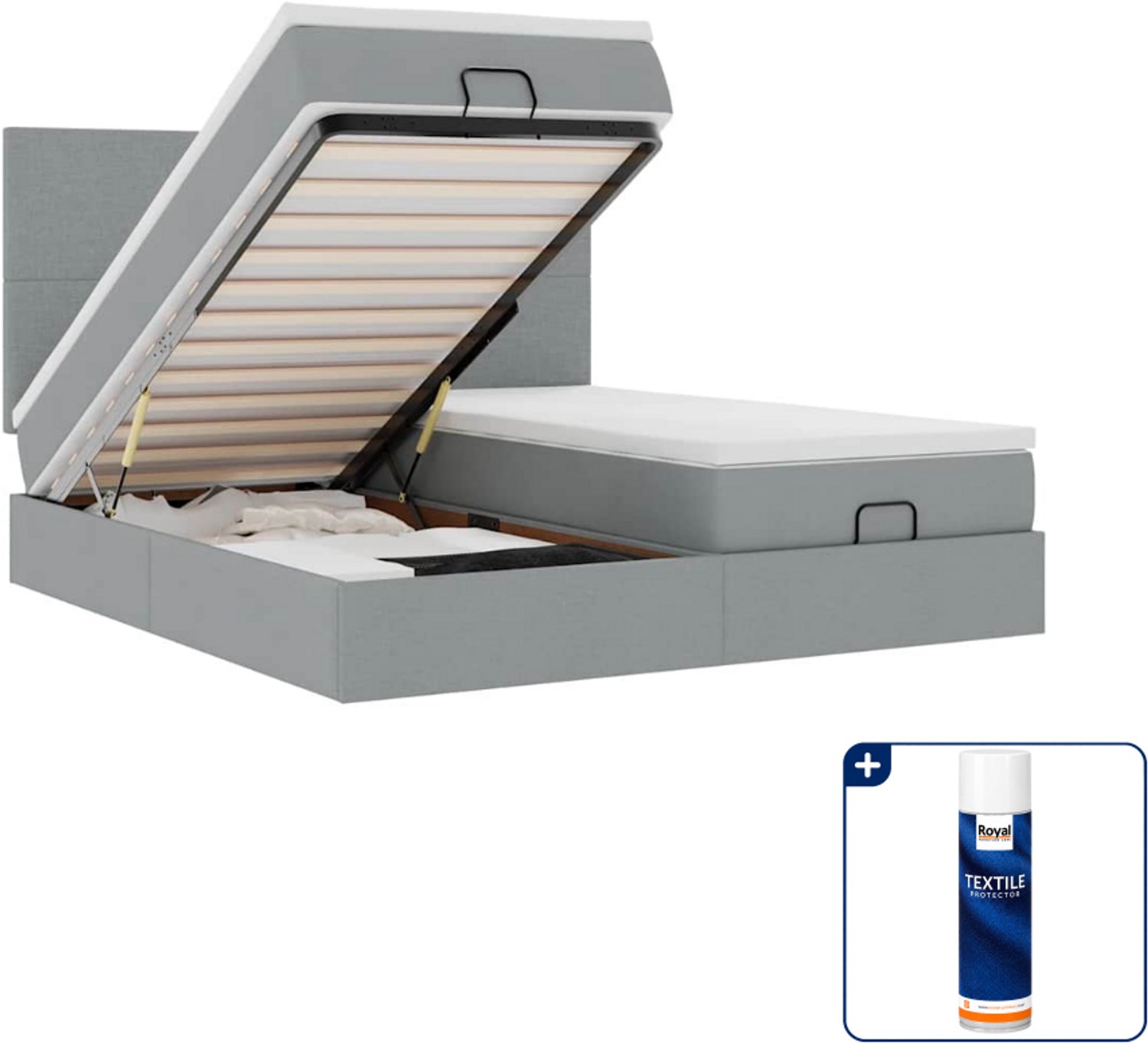 vidaXL Queensize ottoman bed met matrassen - 160 x 200 cm - lichtgrijs - Inclusief textielbeschermer 500 ml Taupe