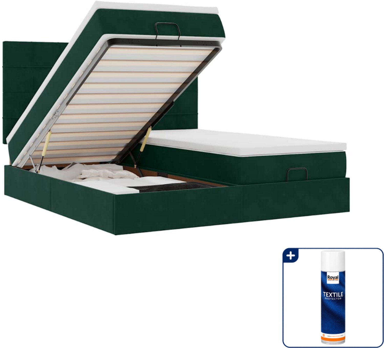 vidaXL Ottoman bed - 200 x 200 cm - fluweel - donkergroen - Inclusief textielbeschermer 500 ml Bruin