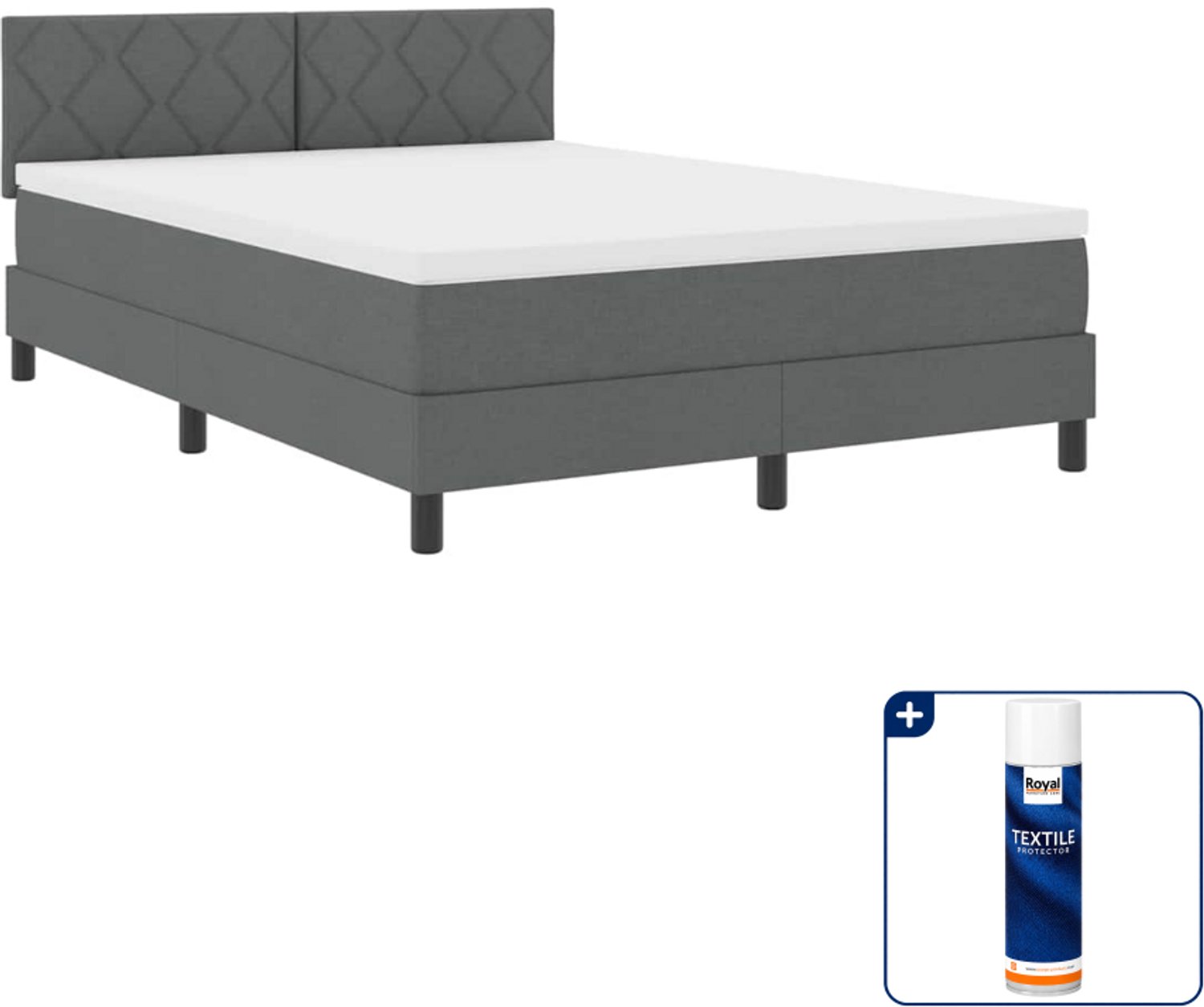 vidaXL Boxspring bed - Queensize - 160 x 200 cm - donkergrijs - Inclusief textielbeschermer 500 ml