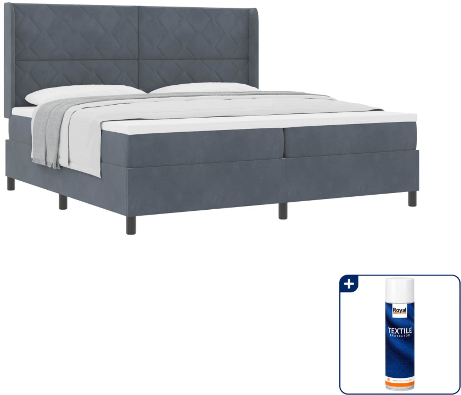 vidaXL Boxspringbed - Super kingsize - 200 x 200 cm - donkergrijs - Inclusief textielbeschermer 500 ml
