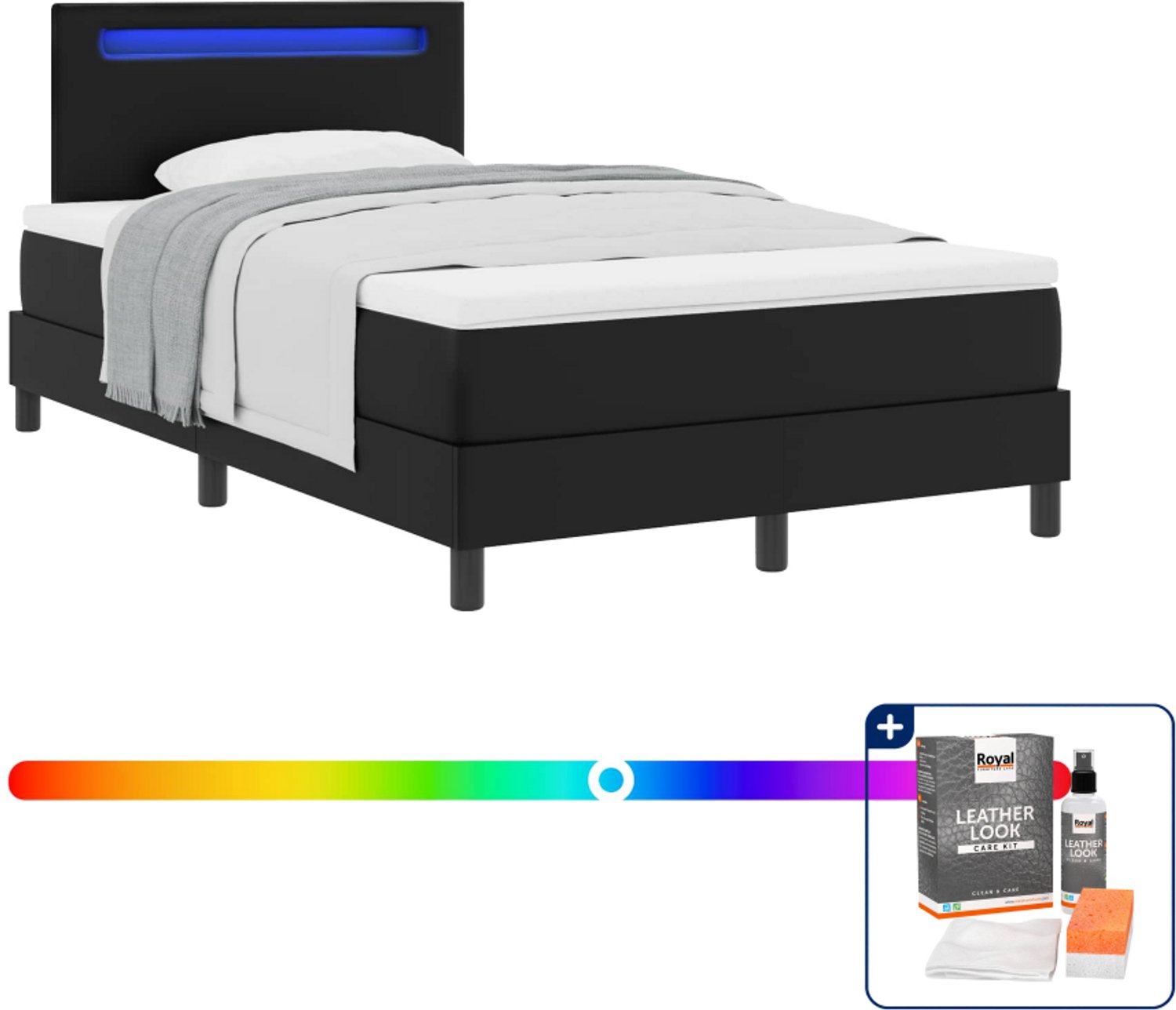 vidaXL boxspringbed - 120 x 190 cm - kunstleer - zwart - Inclusief onderhoudsset voor kunstleer 150 ml