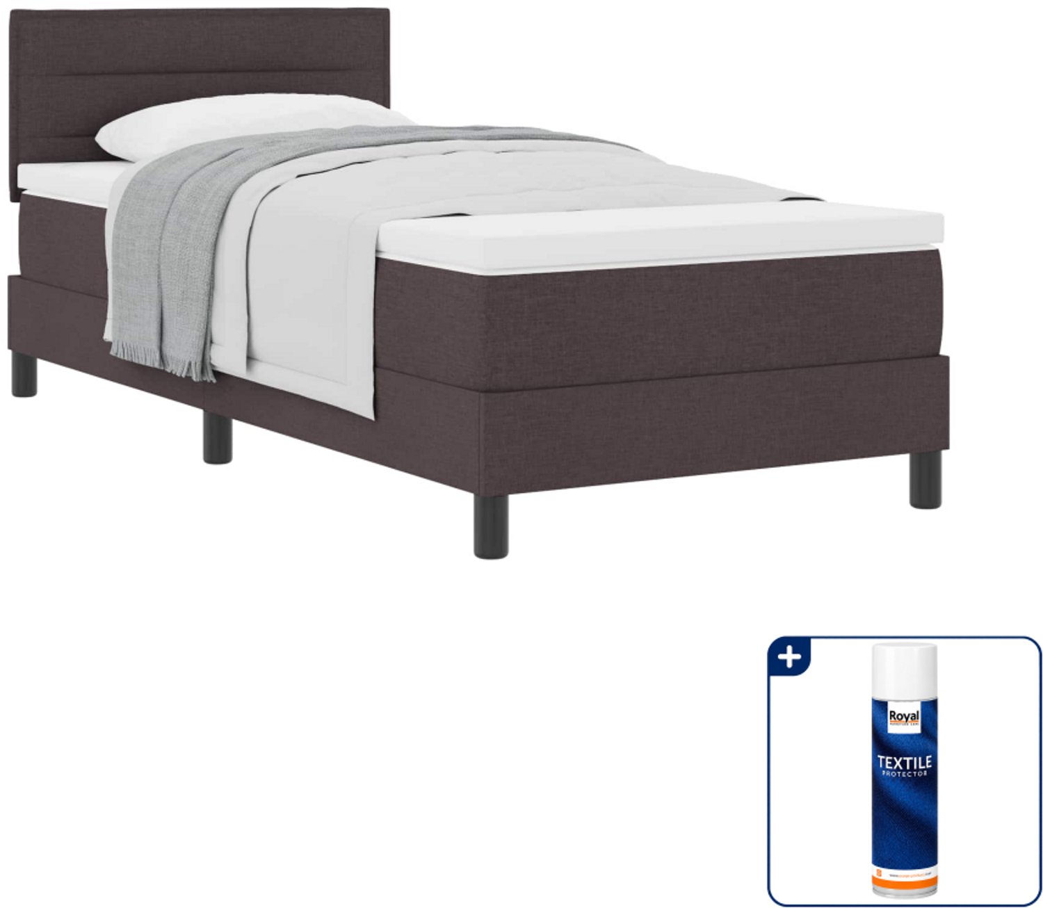 vidaXL boxspringbed - 90 x 190 cm - stof - donkerbruin - Inclusief textielbeschermer 500 ml