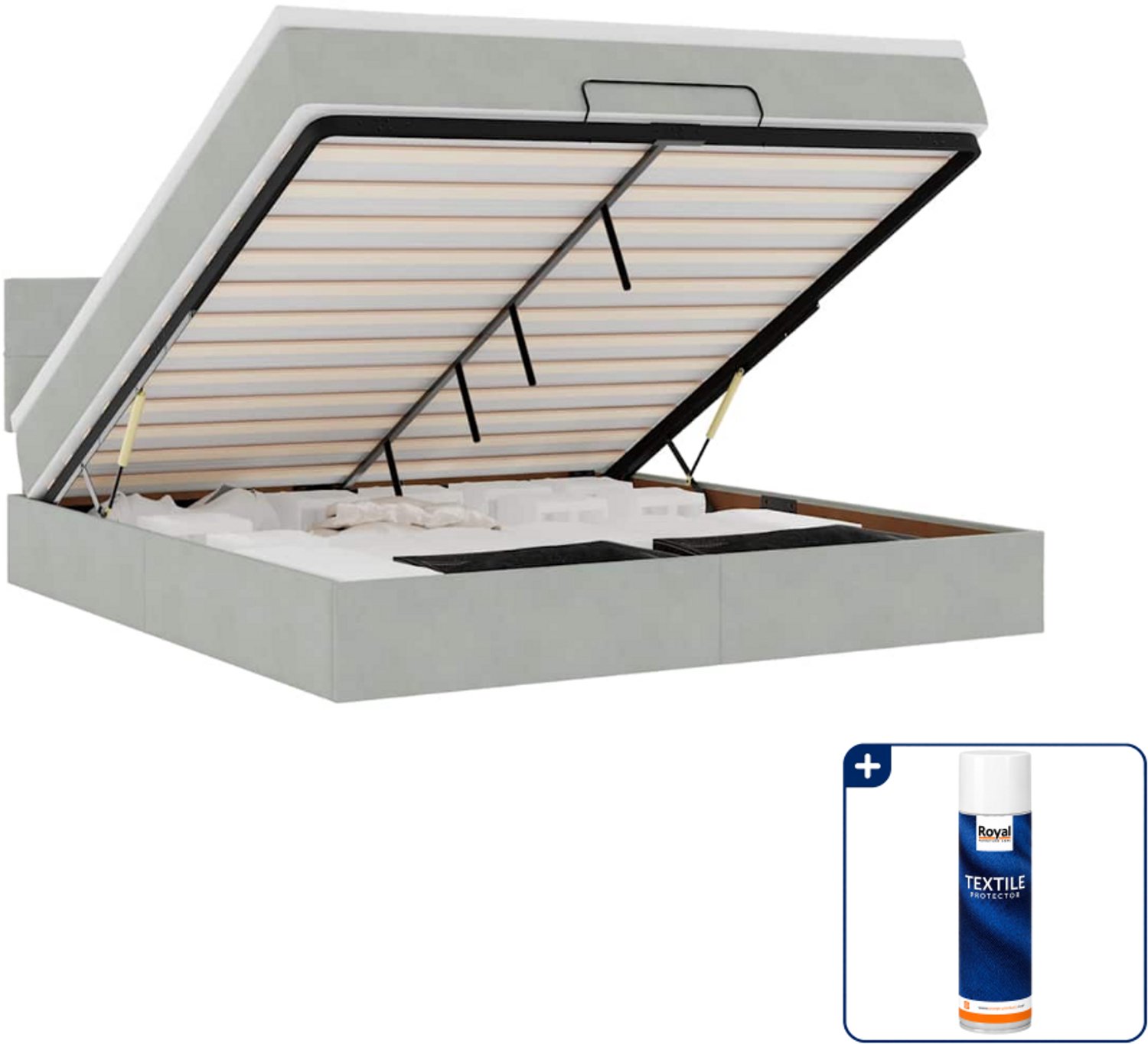 vidaXL Kingsize ottoman bed met matras - 180 x 200 cm - lichtgrijs - Inclusief textielbeschermer 500 ml