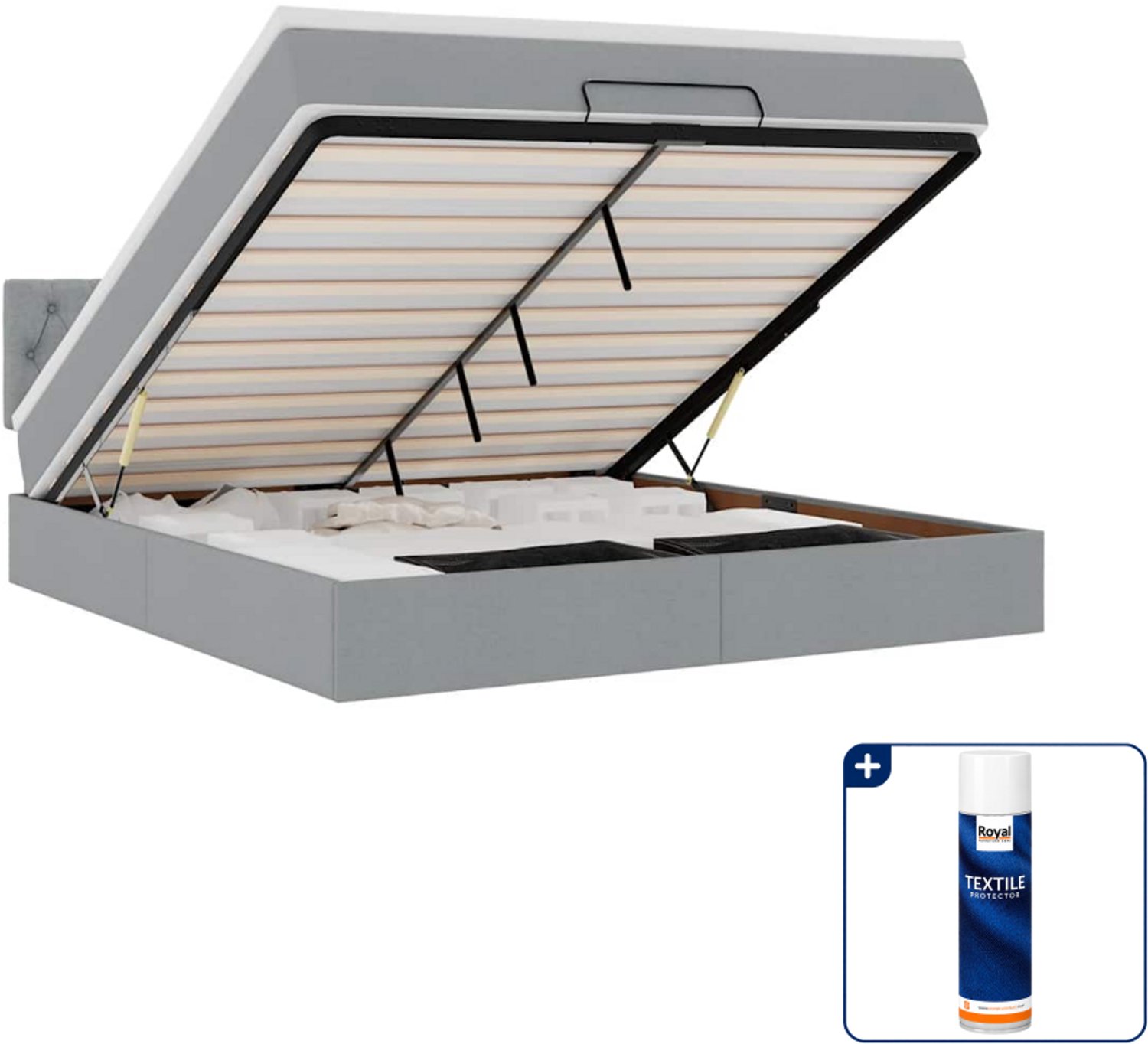 vidaXL Kingsize ottoman bed met matras - 180 x 200 cm - lichtgrijs - Inclusief textielbeschermer 500 ml Bruin