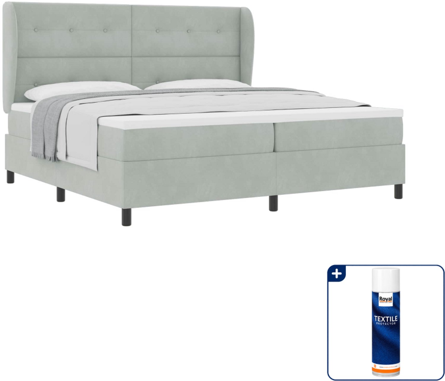 vidaXL Super kingsize boxspringbed - 200 x 200 cm - lichtgrijs - Inclusief textielbeschermer 500 ml