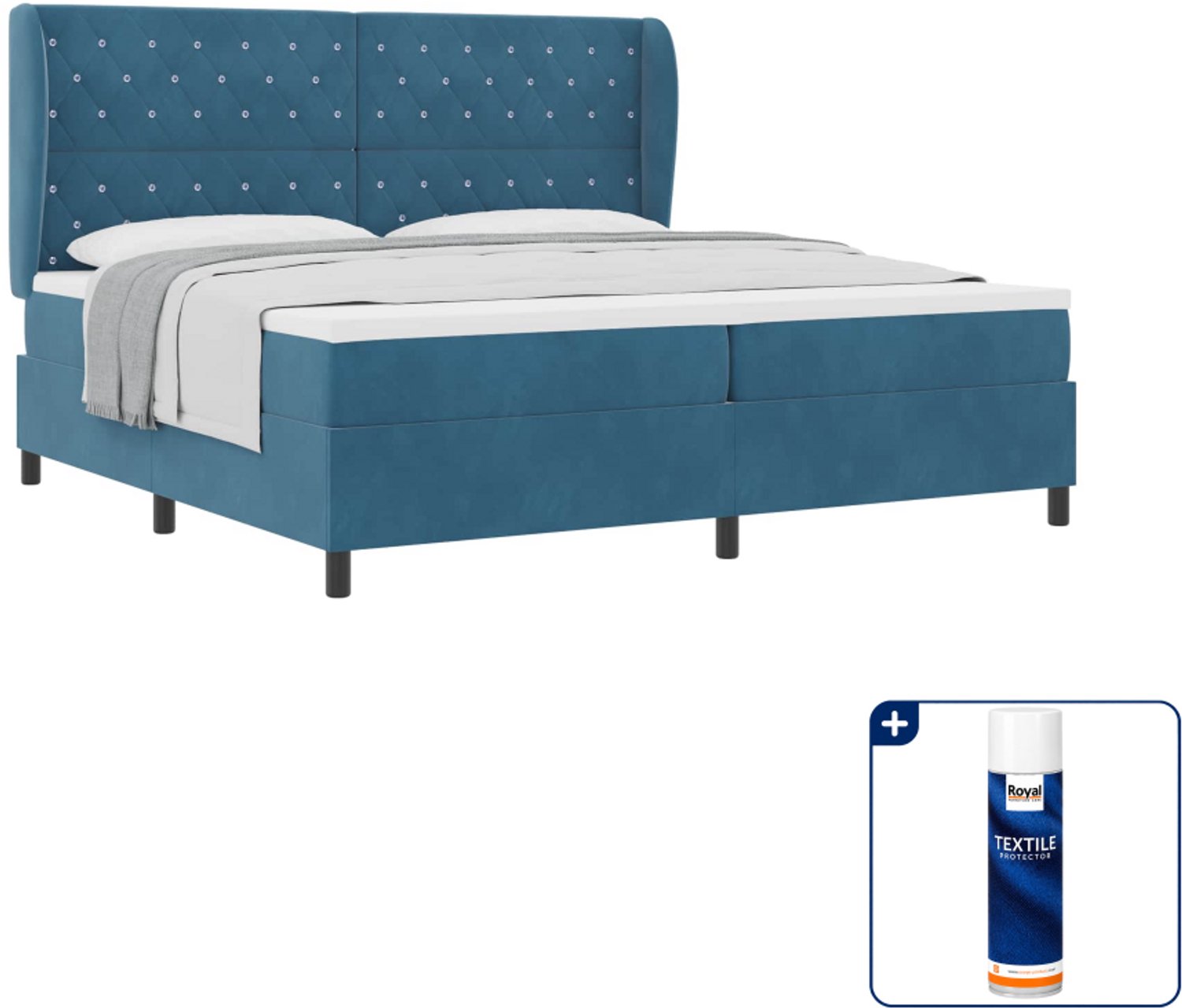 vidaXL Boxspringbed met matras - 200 x 200 cm - fluweel - donkerblauw - Inclusief textielbeschermer 500 ml