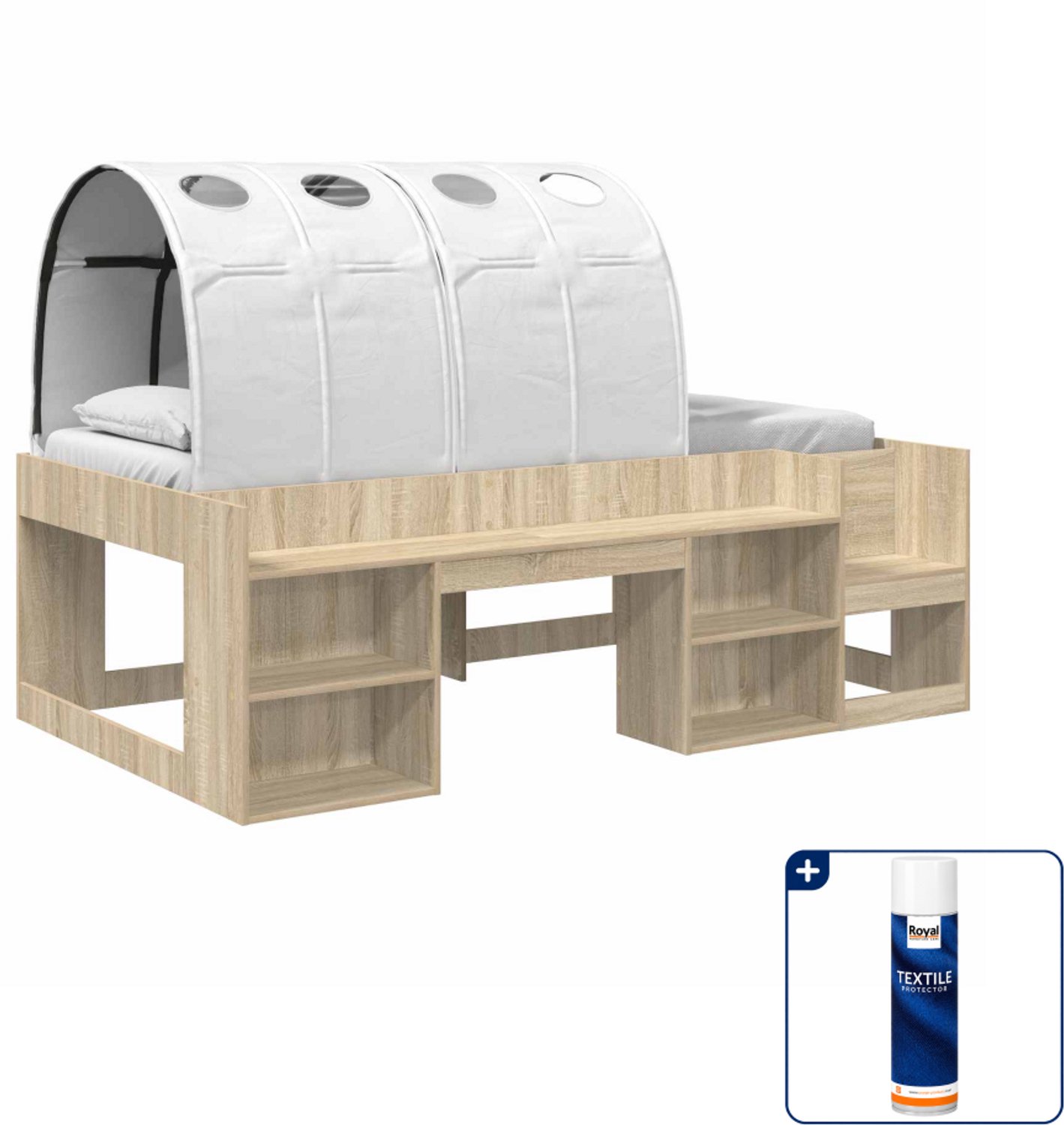 vidaXL hoogslaper met tunnel - 100 x 200 cm - bewerkt hout - wit - Inclusief textielbeschermer 500 ml Bruin