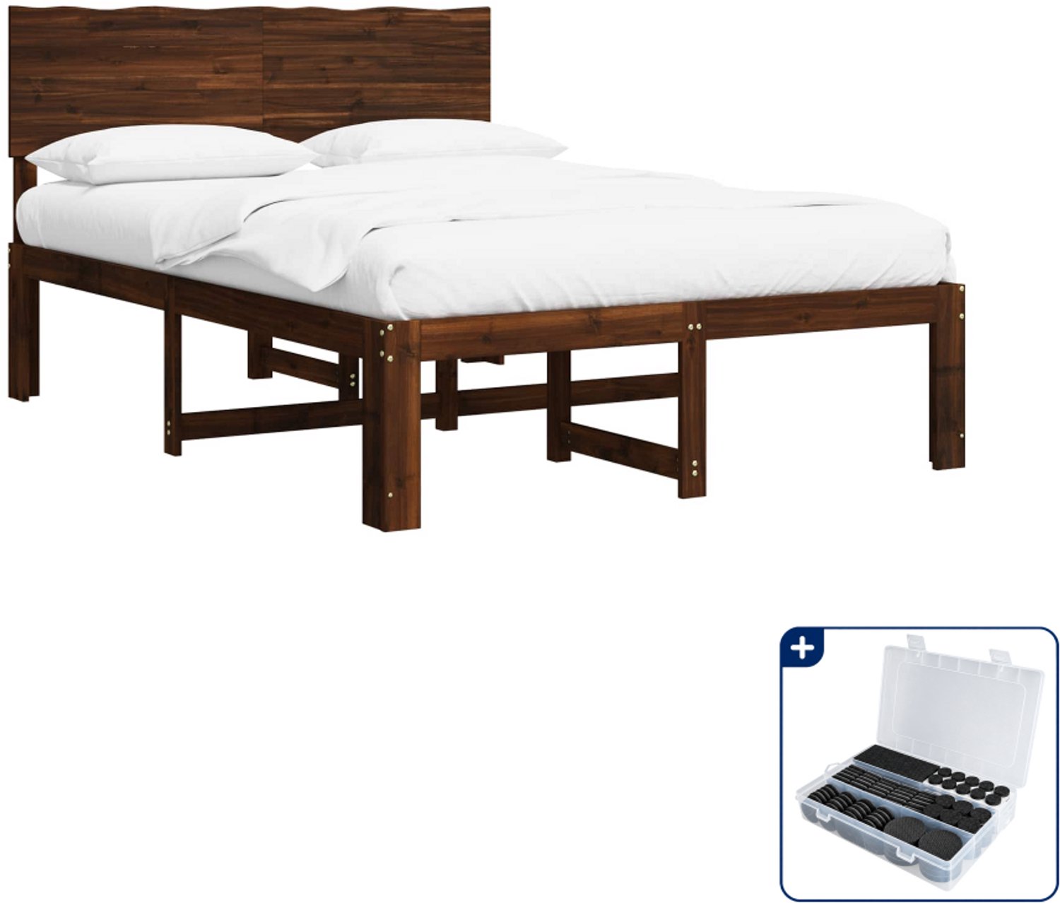 vidaXL bed ROSTOCK - 150 x 200 cm - massief acaciahout - donkerbruin - Inclusief antikrasvilt 177-delig Zwart