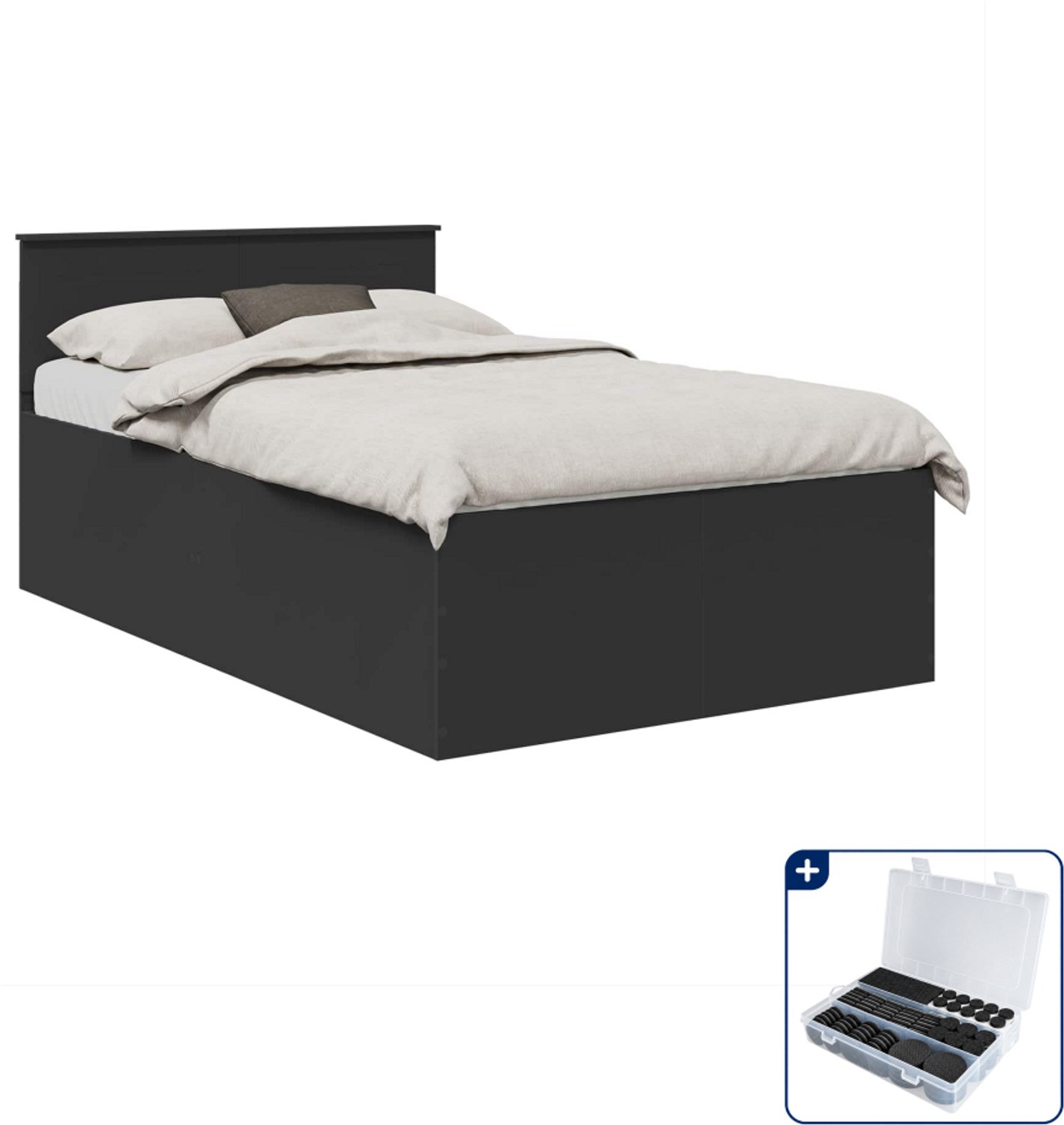 vidaXL bedframe 120 x 190 cm - bewerkt hout - zwart - Inclusief antikrasvilt 177-delig Bruin