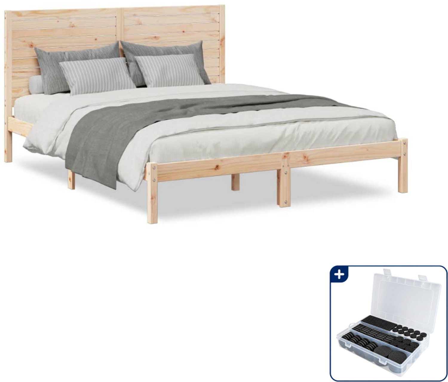 vidaXL bedframe - Queensize - 160 x 220 cm - massief grenenhout - Inclusief antikrasvilt 177-delig Crème