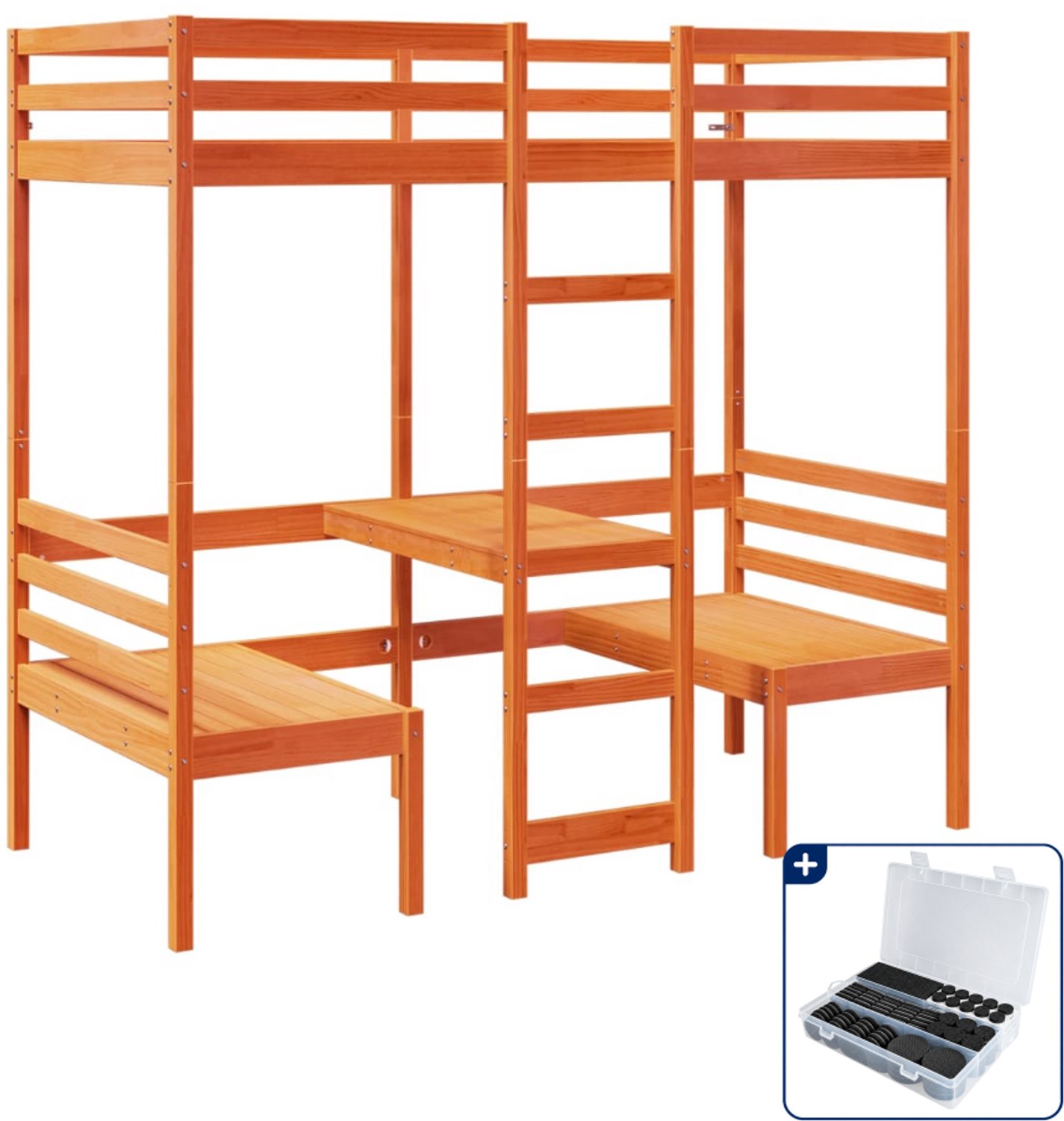 vidaXL hoogslaper met bureau en 2 stoelen - 90 x 200 cm - bruin - Inclusief antikrasvilt 177-delig