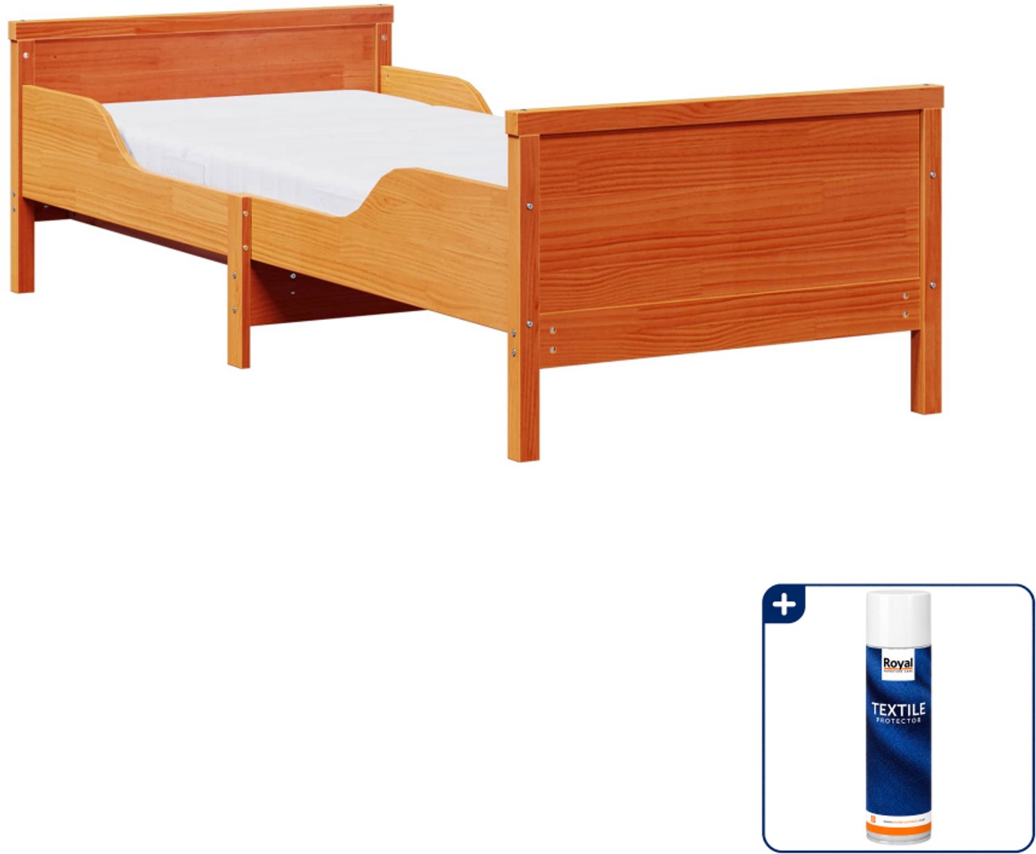 vidaXL Bedframe met matras - 200 x 80 cm - massief grenenhout - bruin - Inclusief textielbeschermer 500 ml