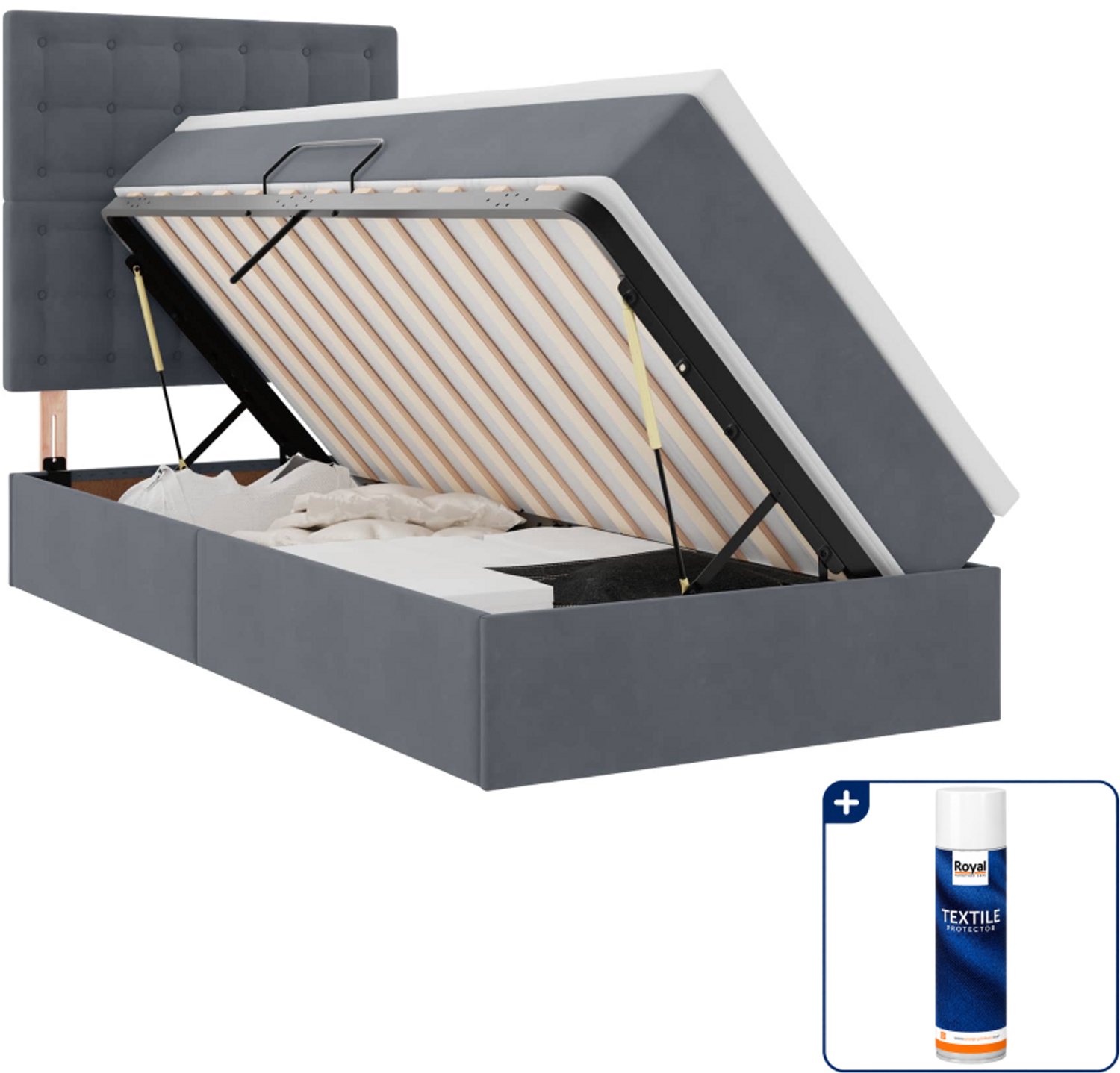 vidaXL led opslagbed met matras - 100 x 200 cm - donkergrijs - Inclusief textielbeschermer 500 ml