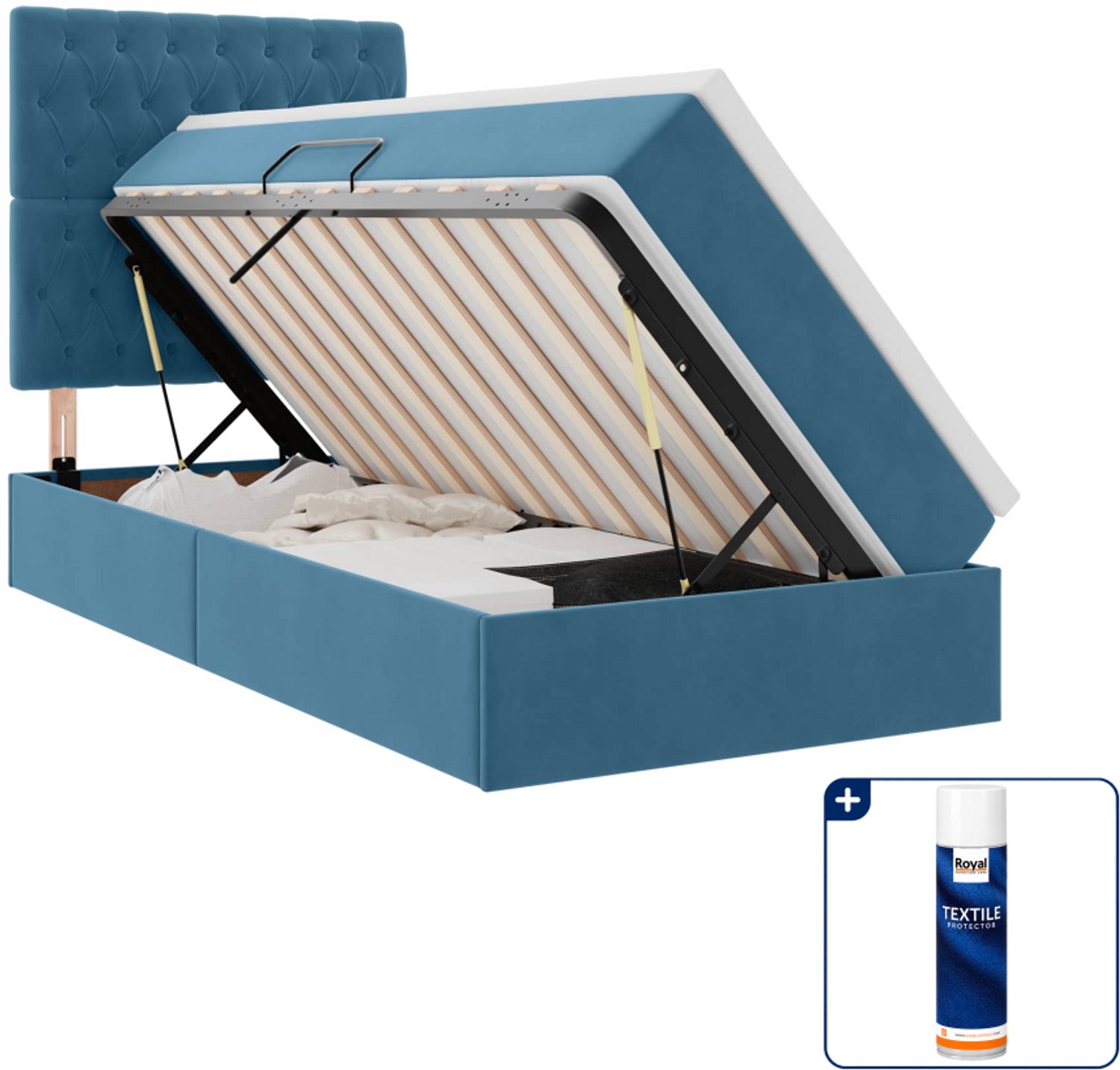 vidaXL led opslagbed met matras - 100 x 200 cm - donkerblauw - Inclusief textielbeschermer 500 ml