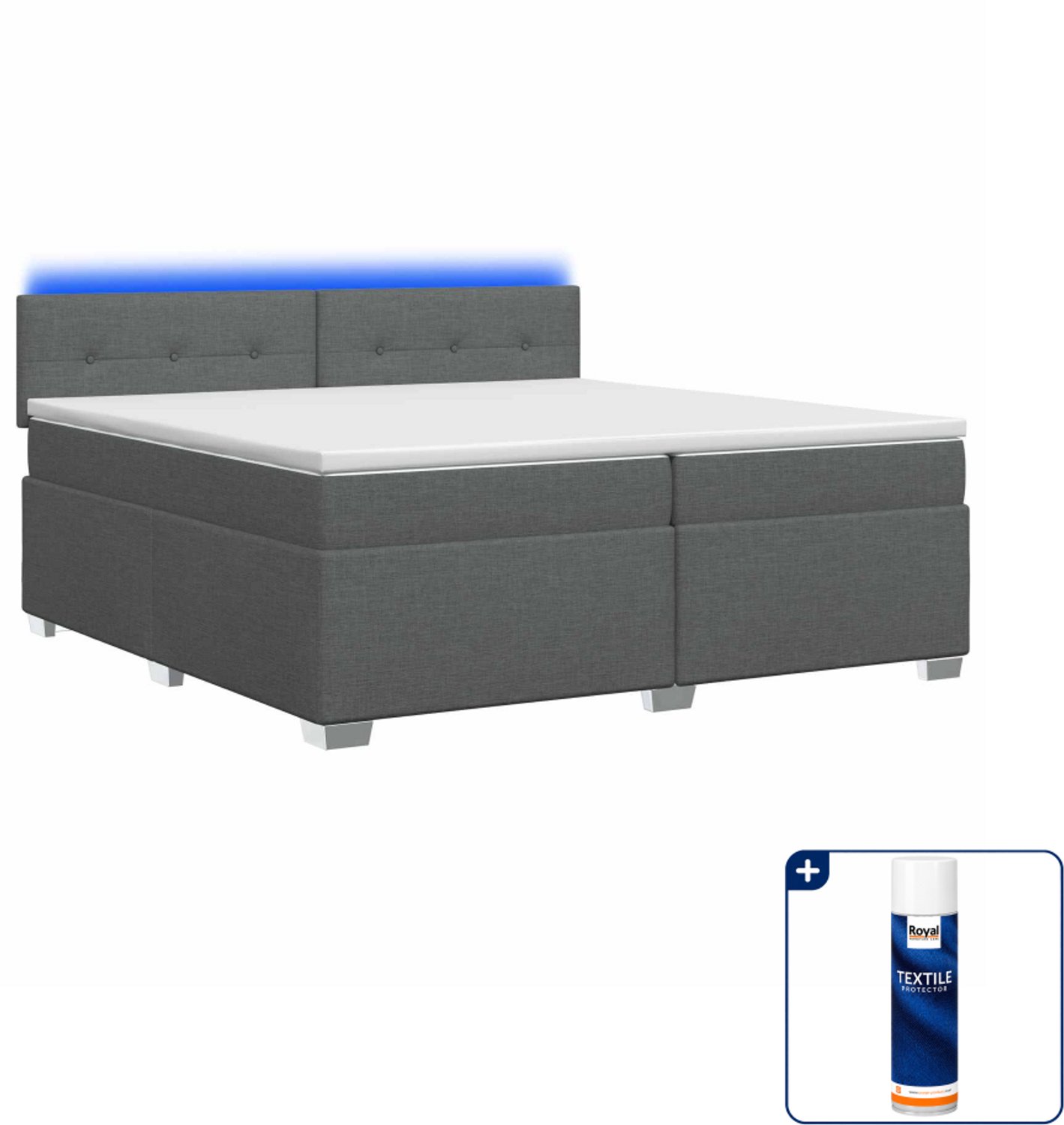 vidaXL boxspring - 200 x 200 cm - donkergrijs - Inclusief textielbeschermer 500 ml