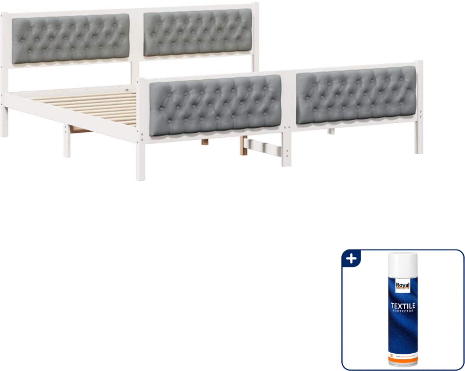 vidaXL Bedframe - 200 x 200 cm - massief grenenhout - lichtgrijs - Inclusief textielbeschermer 500 ml Wit