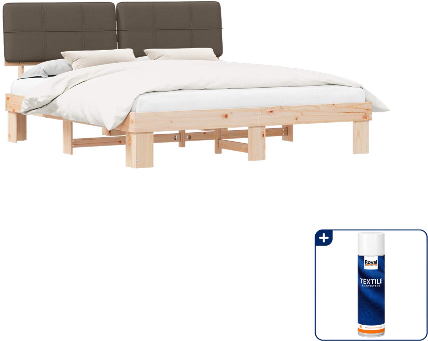 vidaXL bedframe - 200 x 200 cm - massief grenenhout - taupe - Inclusief textielbeschermer 500 ml Grijs