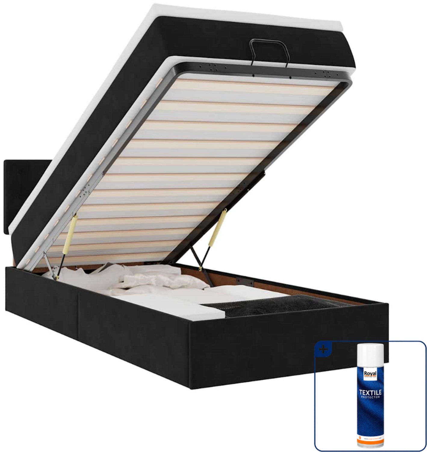 vidaXL Ottoman bed 90 x 200 cm - fluweel - zwart - Inclusief textielbeschermer 500 ml Bruin