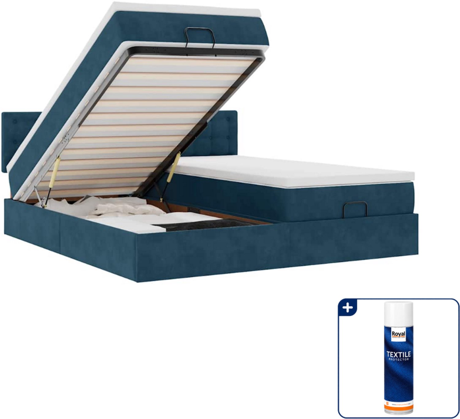 vidaXL Queensize ottoman bed - 160 x 200 cm - fluweel - donkerblauw - Inclusief textielbeschermer 500 ml Grijs