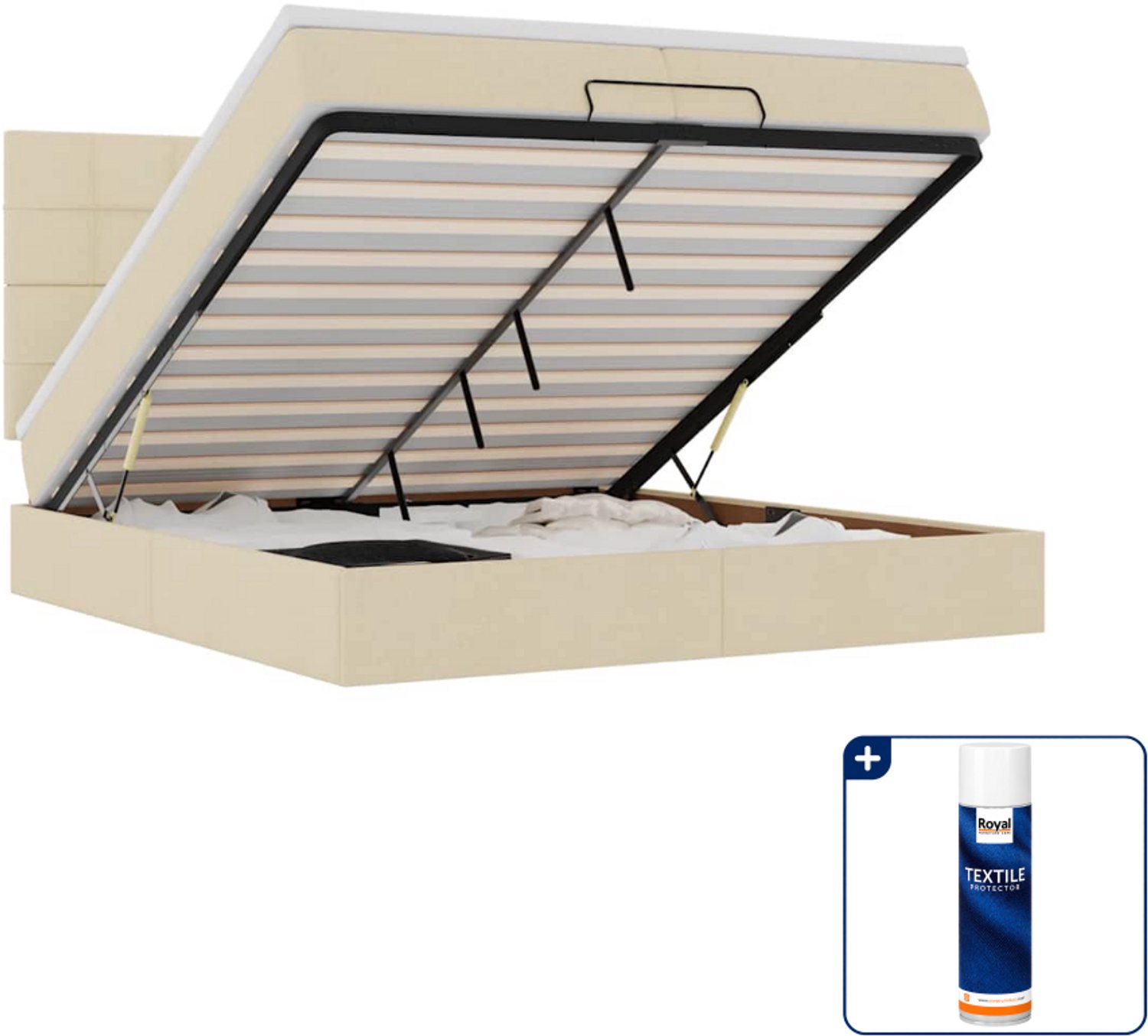 vidaXL ottoman bed - 200 x 200 cm - stof - crème - Inclusief textielbeschermer 500 ml Zwart