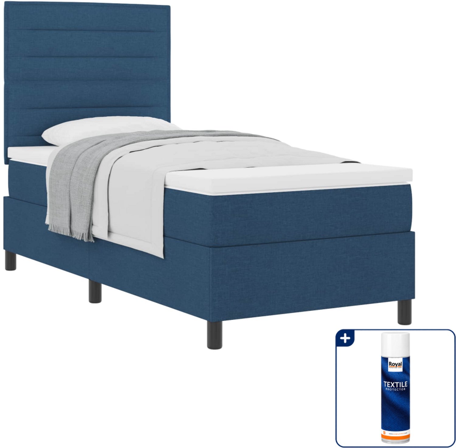 vidaXL boxspringbed met matras - 90 x 200 cm - stof - blauw - Inclusief textielbeschermer 500 ml