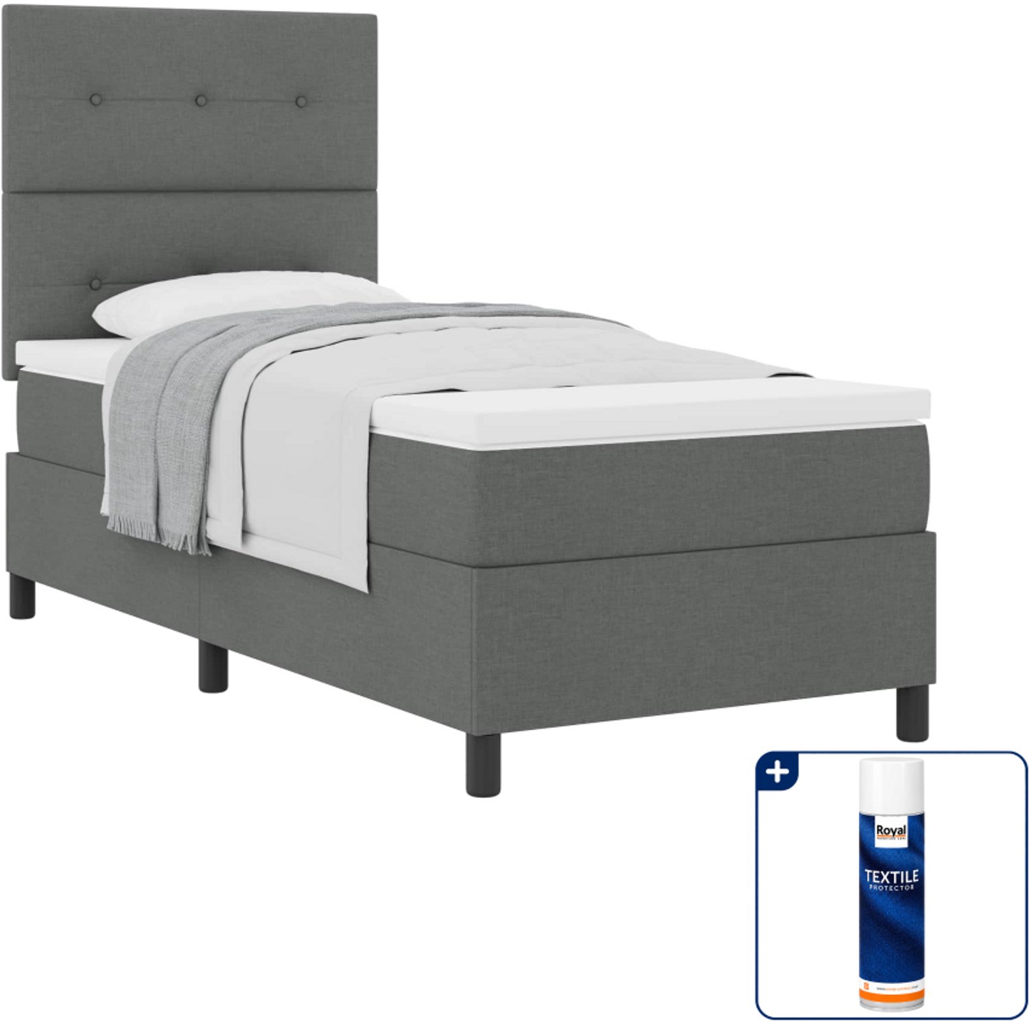 vidaXL boxspringbed - 100 x 200 cm - donkergrijs - Inclusief textielbeschermer 500 ml
