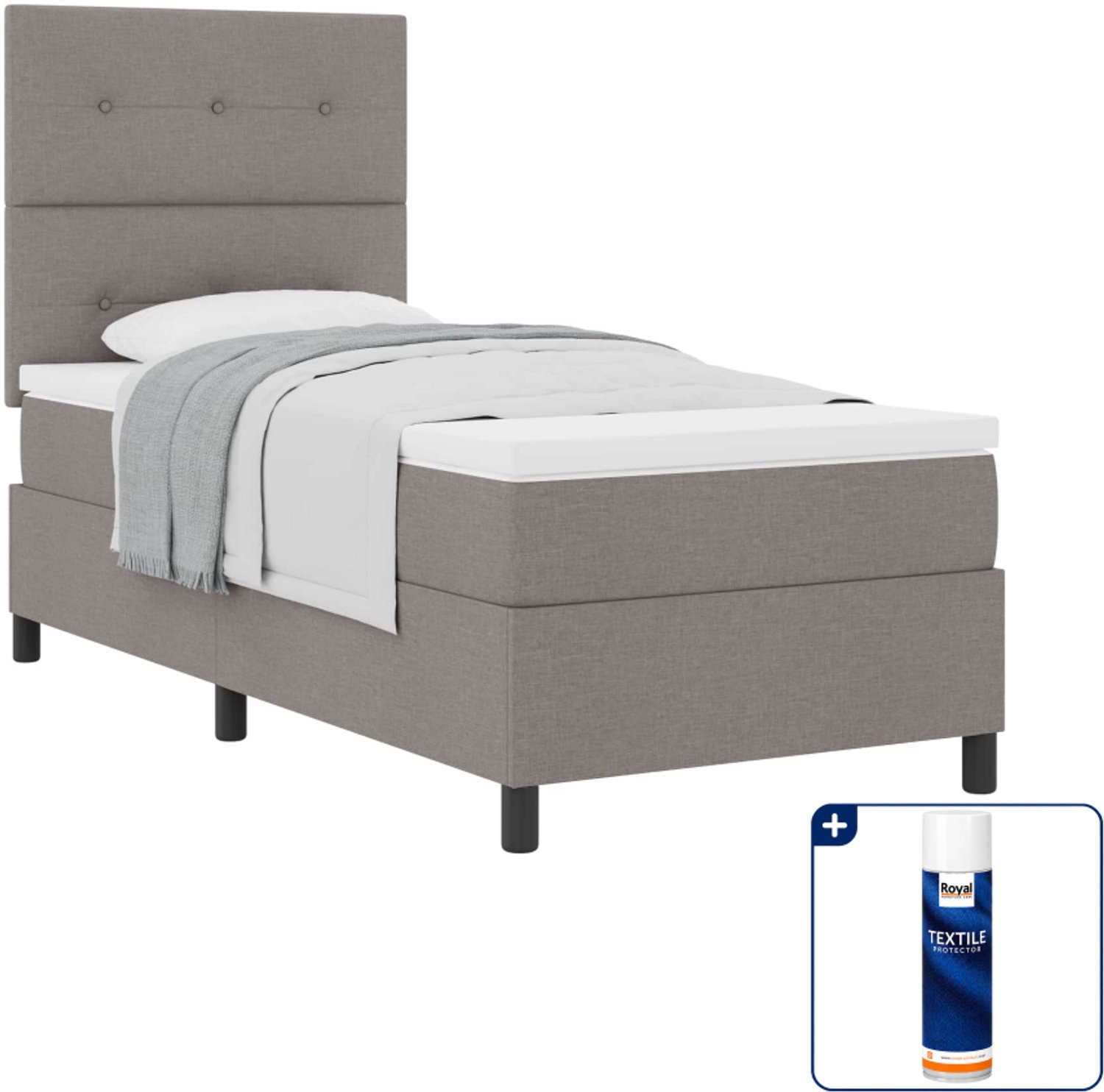vidaXL boxspringbed - 100 x 200 cm - stof - taupe - Inclusief textielbeschermer 500 ml