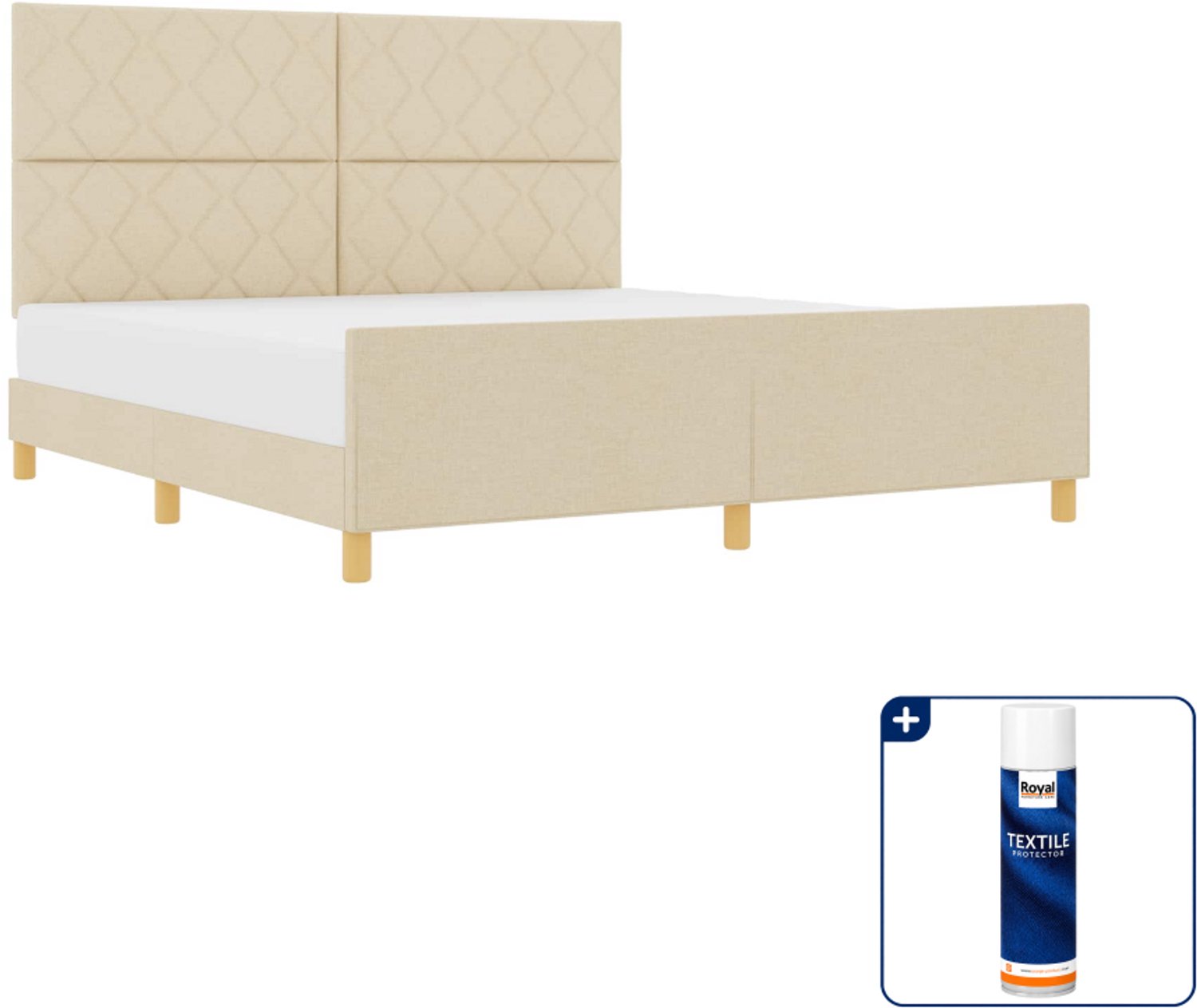 vidaXL Kingsize bedframe - 180 x 200 cm - crème - Inclusief textielbeschermer 500 ml Lichtgrijs