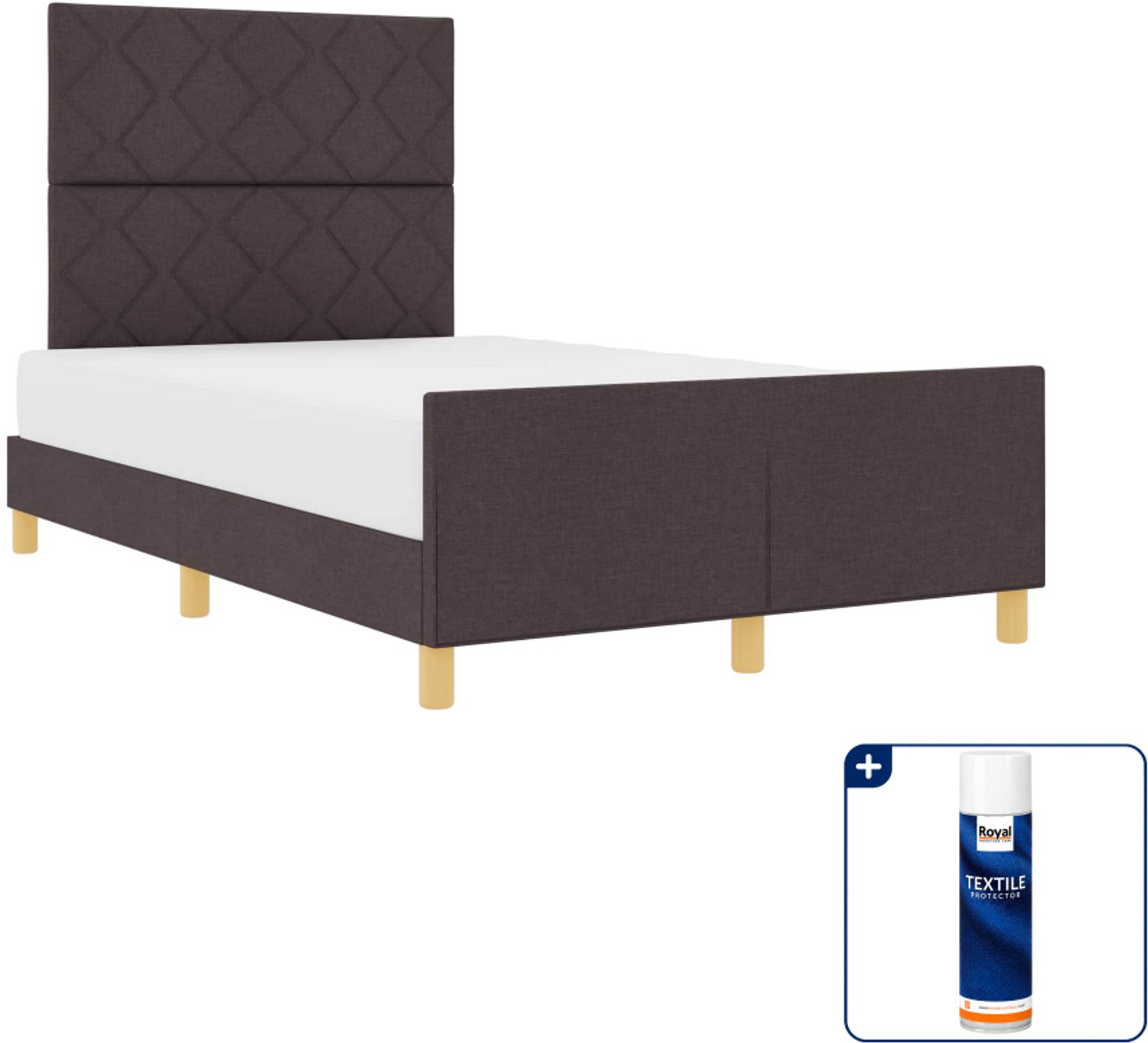 vidaXL bedframe met hoofdeinde - 120 x 190 cm - stof - donkerbruin - Inclusief textielbeschermer 500 ml Zwart
