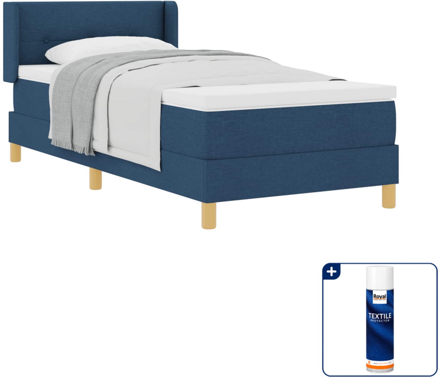 vidaXL boxspringbed - 90 x 200 cm - blauw - Inclusief textielbeschermer 500 ml