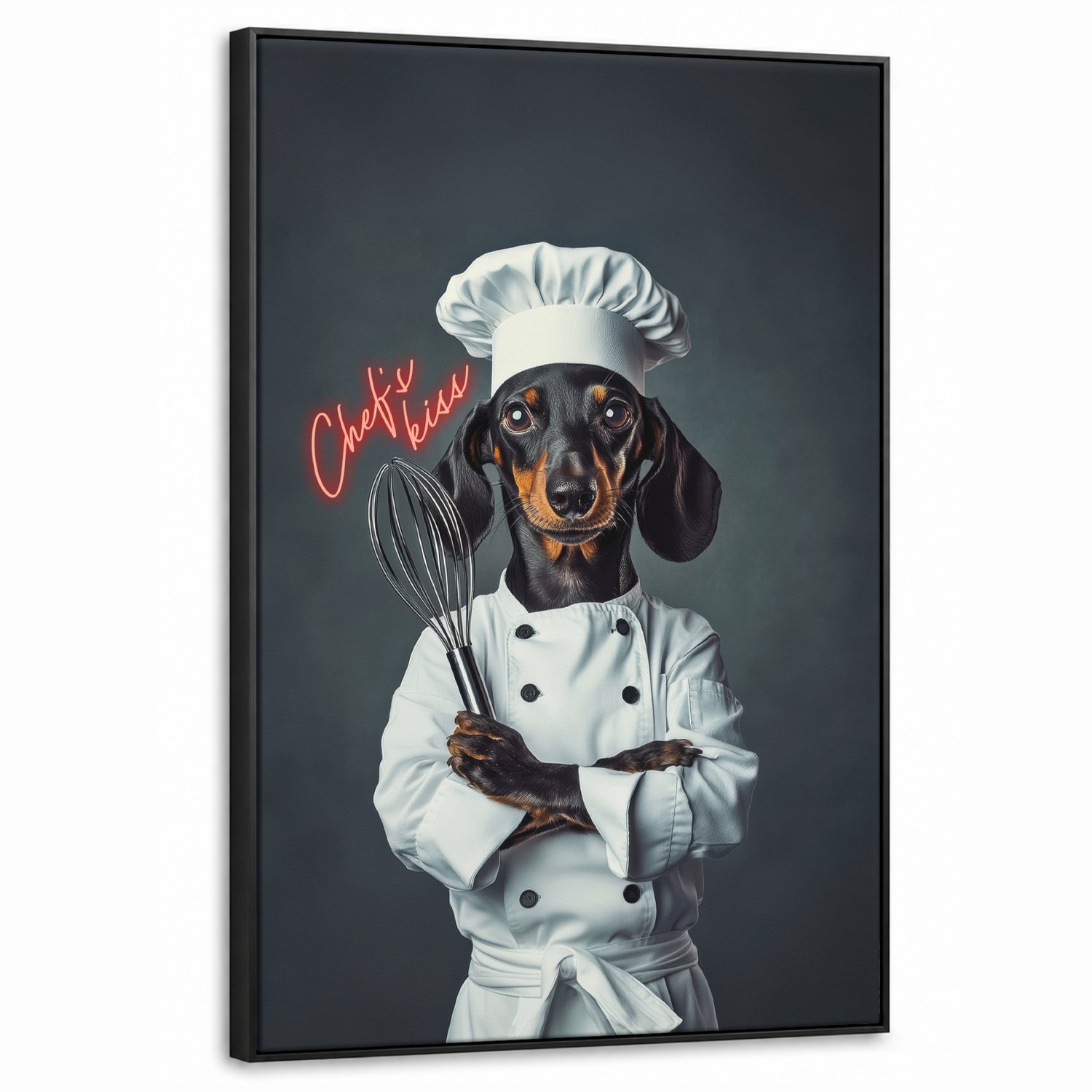 Canvas Schilderij met Baklijst 60x90cm - Quote - Neon - Hond - Kokskleding - Muurdecoratie woonkamer - Slaapkamer decoratie - Kamer accessoires - Schilderijen op canvas met lijst