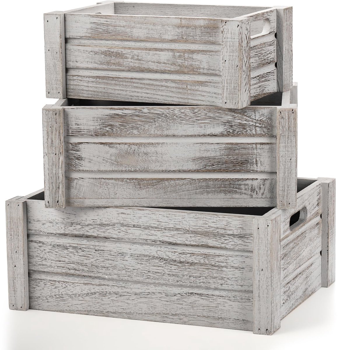 3 stuks houten kisten met handgrepen, rustieke nestkast opbergdoos, decoratieve houten mandbakken voor fruit, groente, huis, wasserij, boerderij, 3 maten
