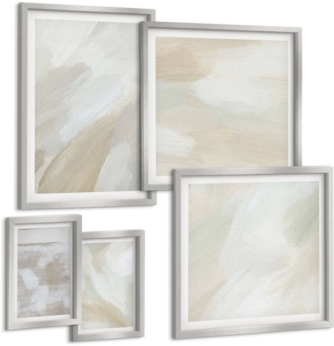 Coloray 5-Delige Schilderij Set - Plantmotieven In Delicate Groene Tinten - 20 x 30 cm - Wanddecoratie - Schilderijen Set - Kantoor - Woonkamer Decoratie
