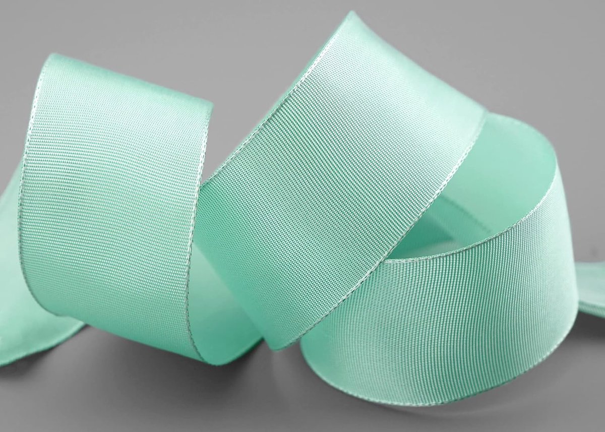 25 m x 40 mm draadrandband Leo mintgroen (027) decoratielint met draadranden eenkleurig cadeaulint stoffen lint lint viscodraad van hernieuwbare grondstoffen biologisch afbreekbaar