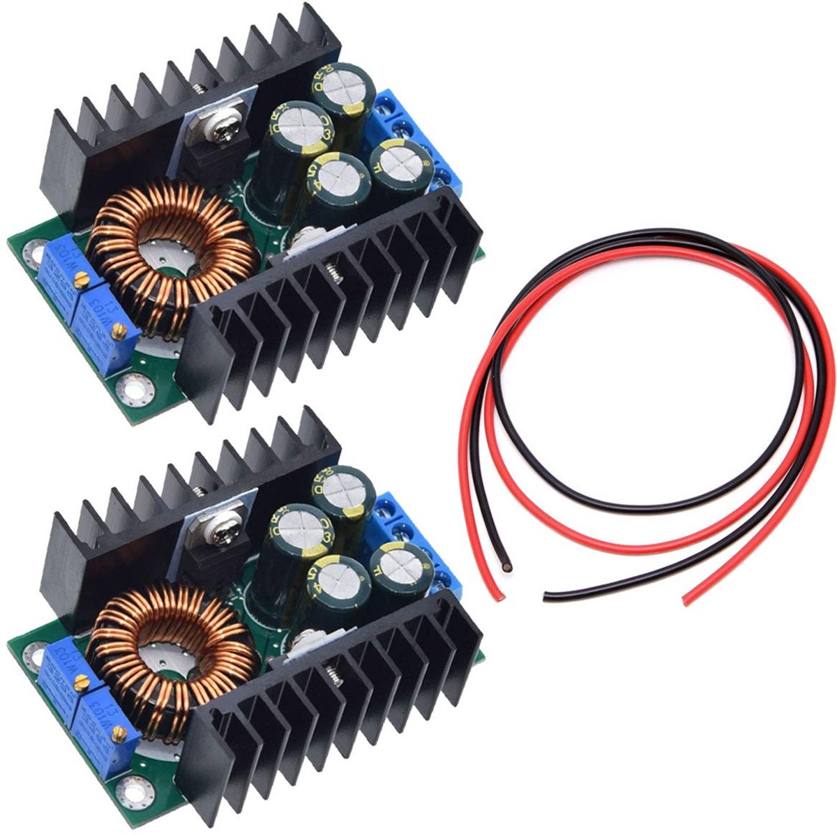 2Pack XL4016 Step-Down Buck Converter Verstelbare 5-40V Naar 1.2-35V Voedingsmodule voor Arduino met 24AWG Draad