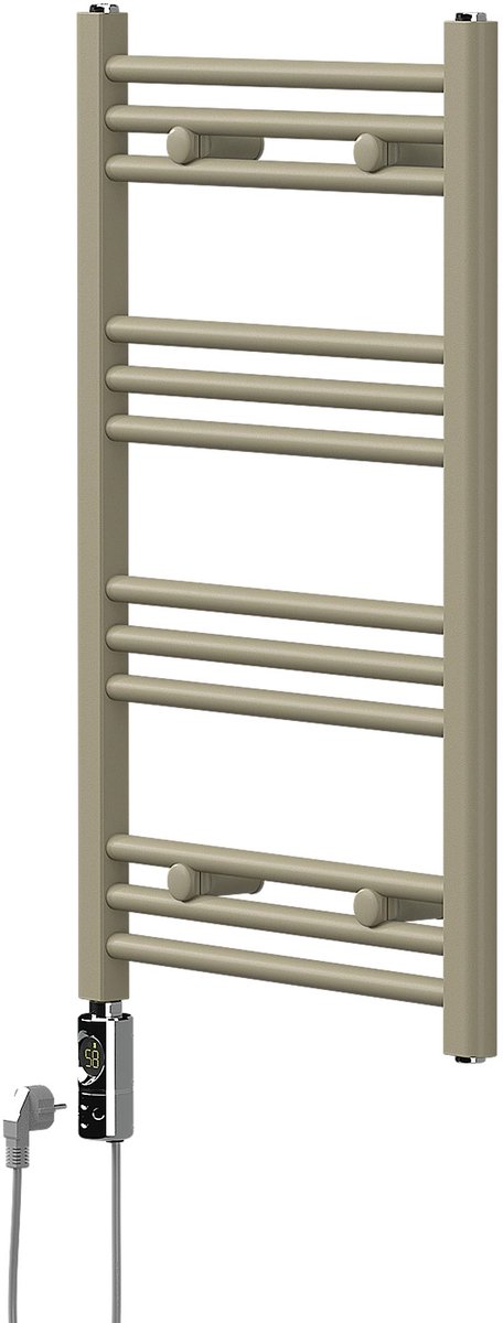 LuxeBath | Elektrische handdoekradiator 300 W Sahara, recht model met zijdelingse aansluiting, 500 x 800 mm, staal, beige, badkamerradiator, handdoekdroger voor de badkamer