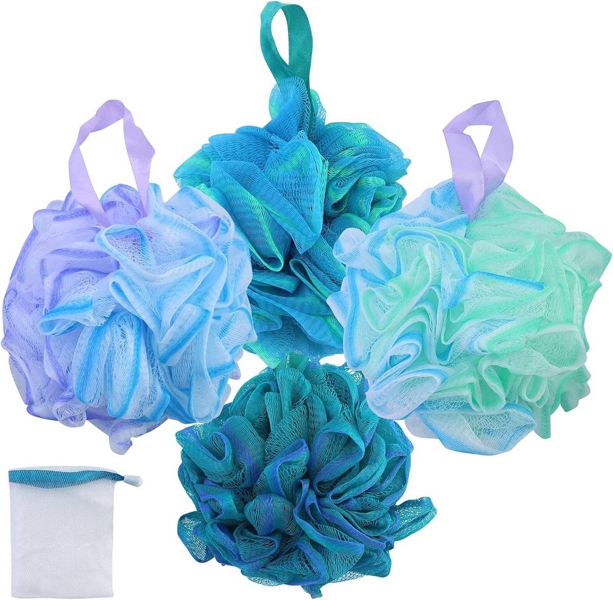 Loofah Badspons - Multicolor - 4 stuks - Duurzaam PE-materiaal - Voor Lichaamspeeling en Massage