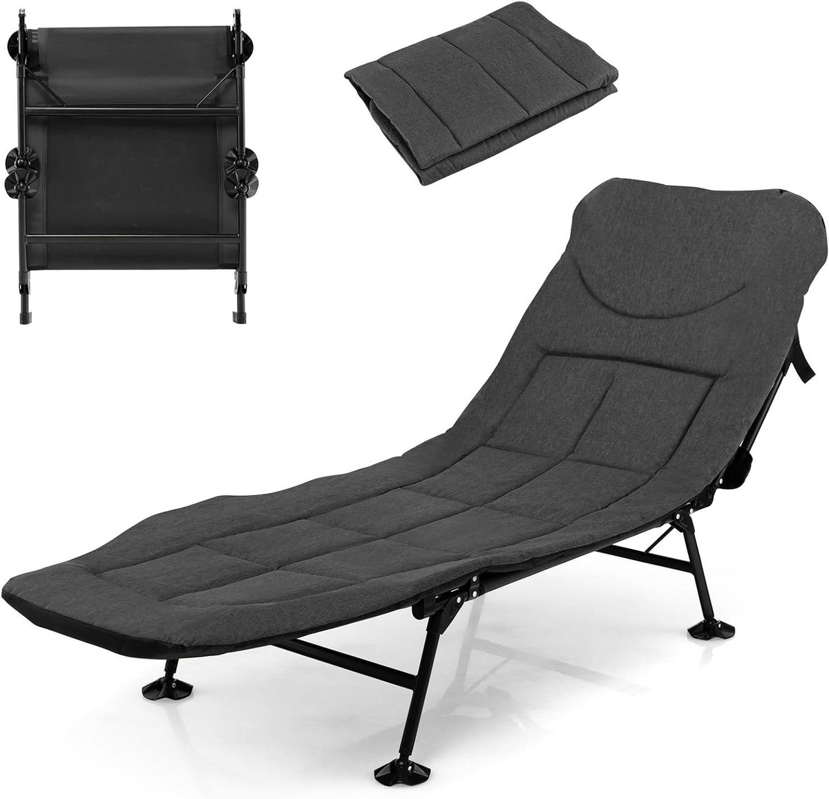 Inklapbaar campingbed - Veldbed ligstoel - Buiten ontspannen - 6-voudig verstelbare rugleuning - 194 x 66 cm - Grijs