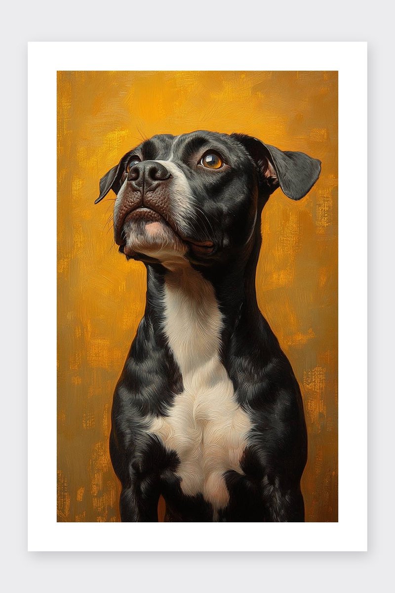 Zwarte Hond Poster - Dieren - Stijlvolle - Hond - Artistieke - Huisdier - Stoer - posters - formaat 30x40cm - Wanddecoratie - BXS4998AZ - Met kader - passe-partouts stijl