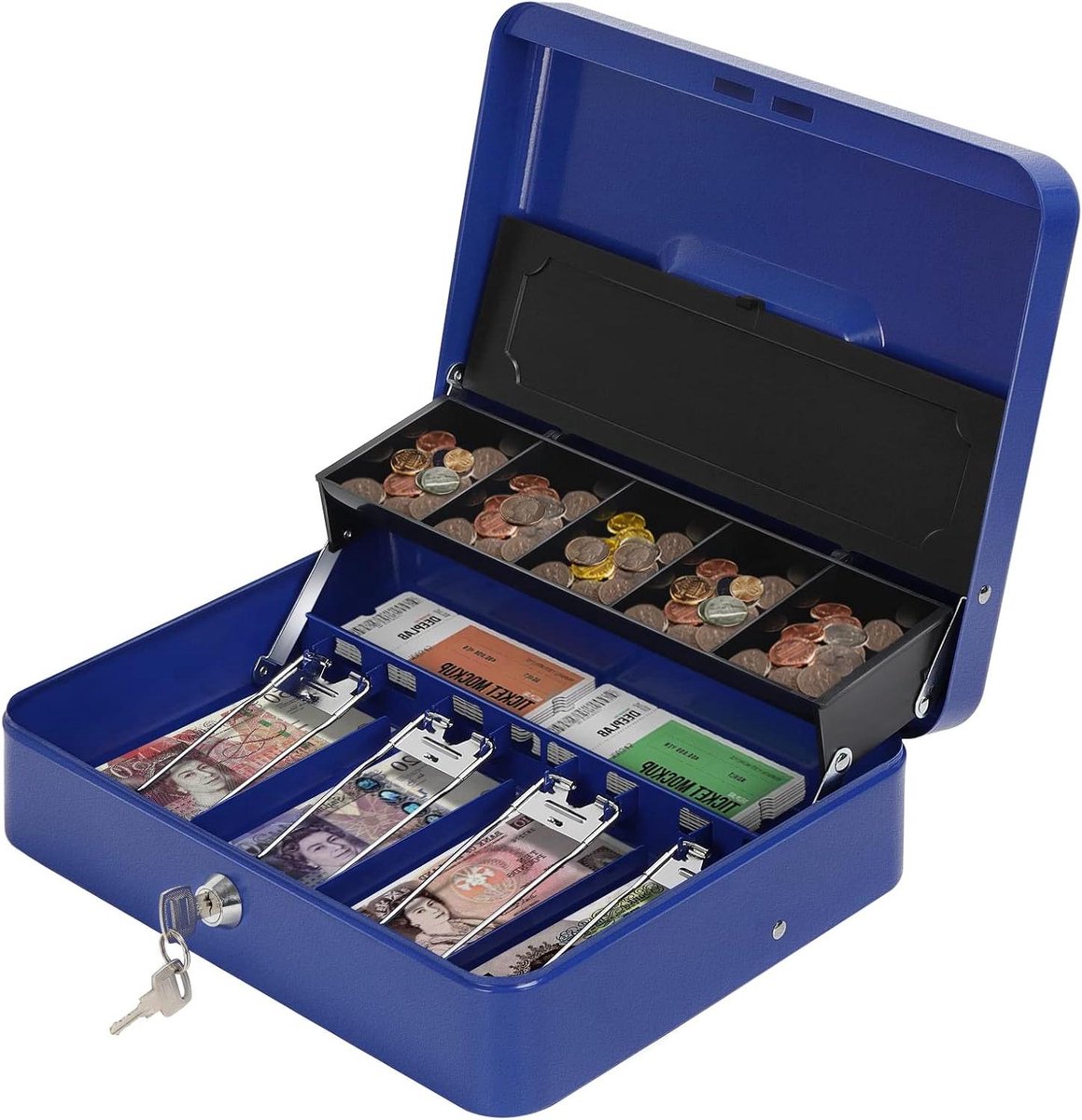 Geldcassette - Kluisje - Geld Bewaren - Dubbele Laag - 30x24x9 cm - Blauw