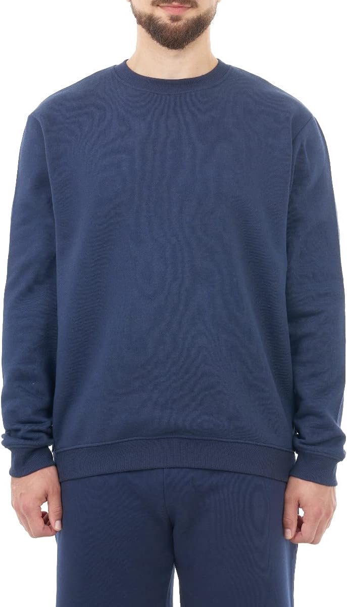 Mens gerecycled sweatshirt casual lange mouw top klassieke trui effen trui ronde hals trui, marineblauw, L