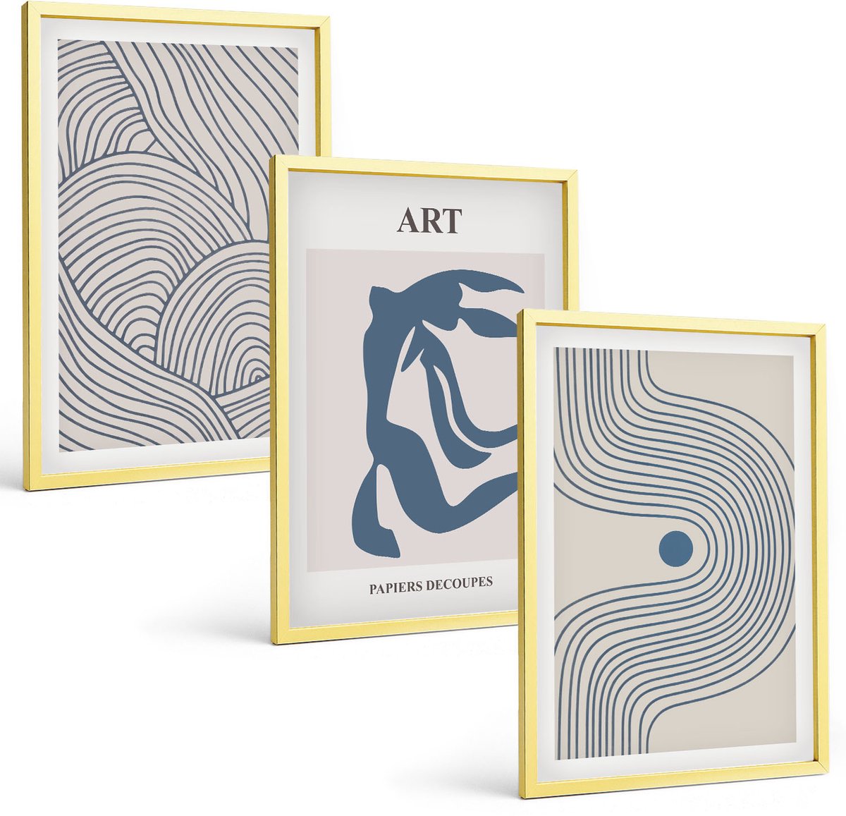 Coloray 3-Delige Schilderij Set - Abstracte Decoratieve Lijnen En Golfvormen Poster - 40 x 40 cm En 40 x 60 cm - Muurdecoratie - Interieur Decoratie - Moderne Wanddecoratie