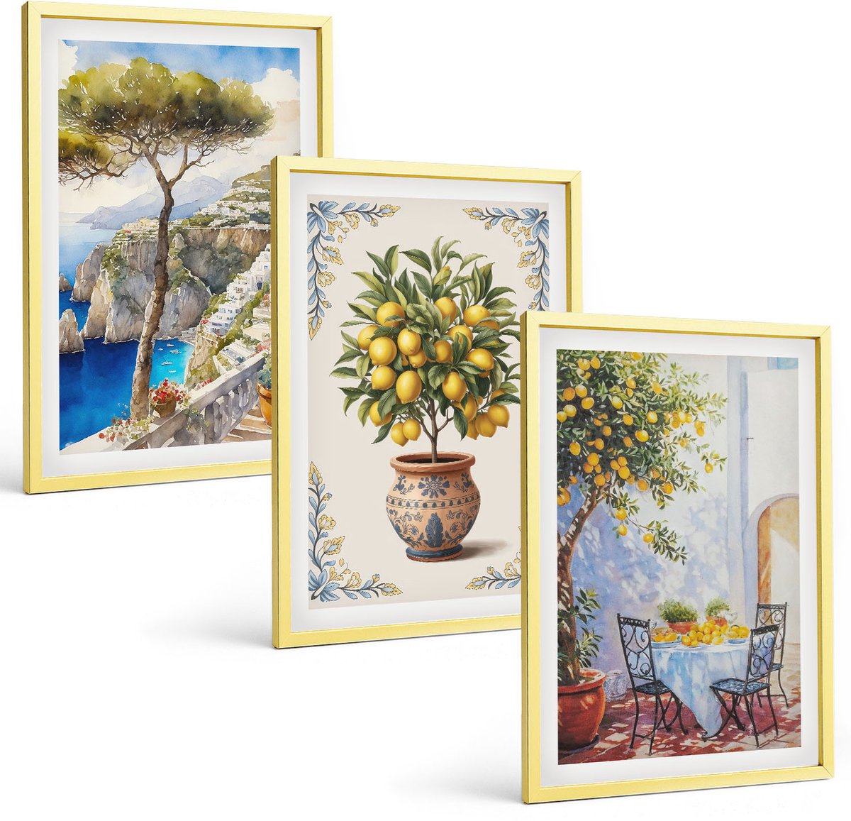 Coloray 3-Delige Schilderij Set - Stads- En Natuurlandschappen In Warme Kleuren - 40 x 40 cm En 40 x 60 cm - Stijlvolle Muurdecoratie - Kantoor - Moderne Wanddecoratie