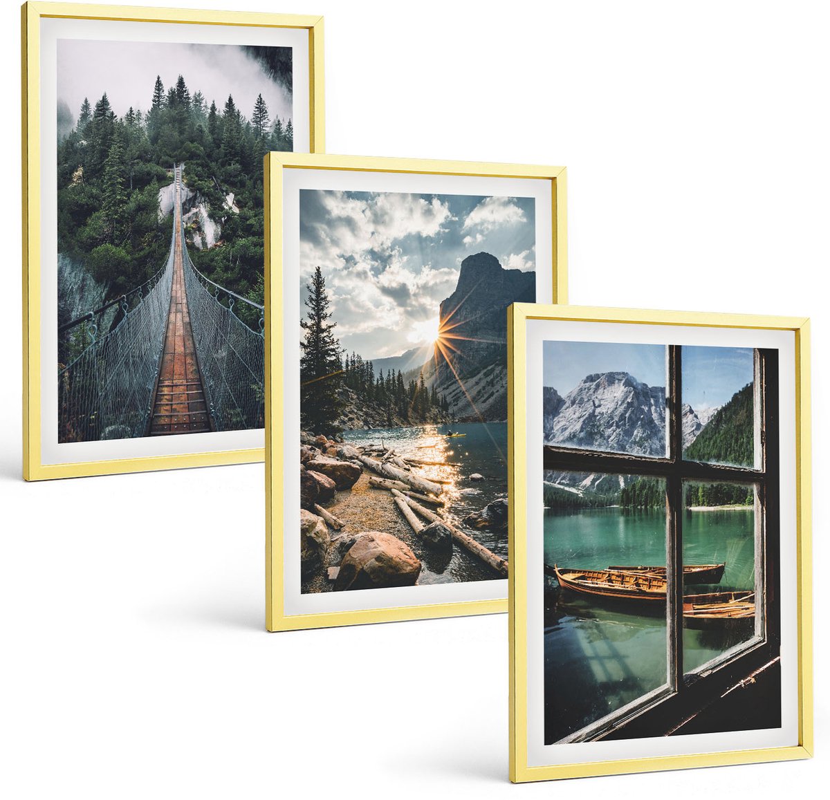 Coloray 3-Delige Schilderij Set - Bloemen In Vazen: Diverse Vintage Plantencomposities - 40 x 40 cm En 40 x 60 cm - Wanddecoratie - Schilderijen Set - Kantoor - Woonkamer Decoratie