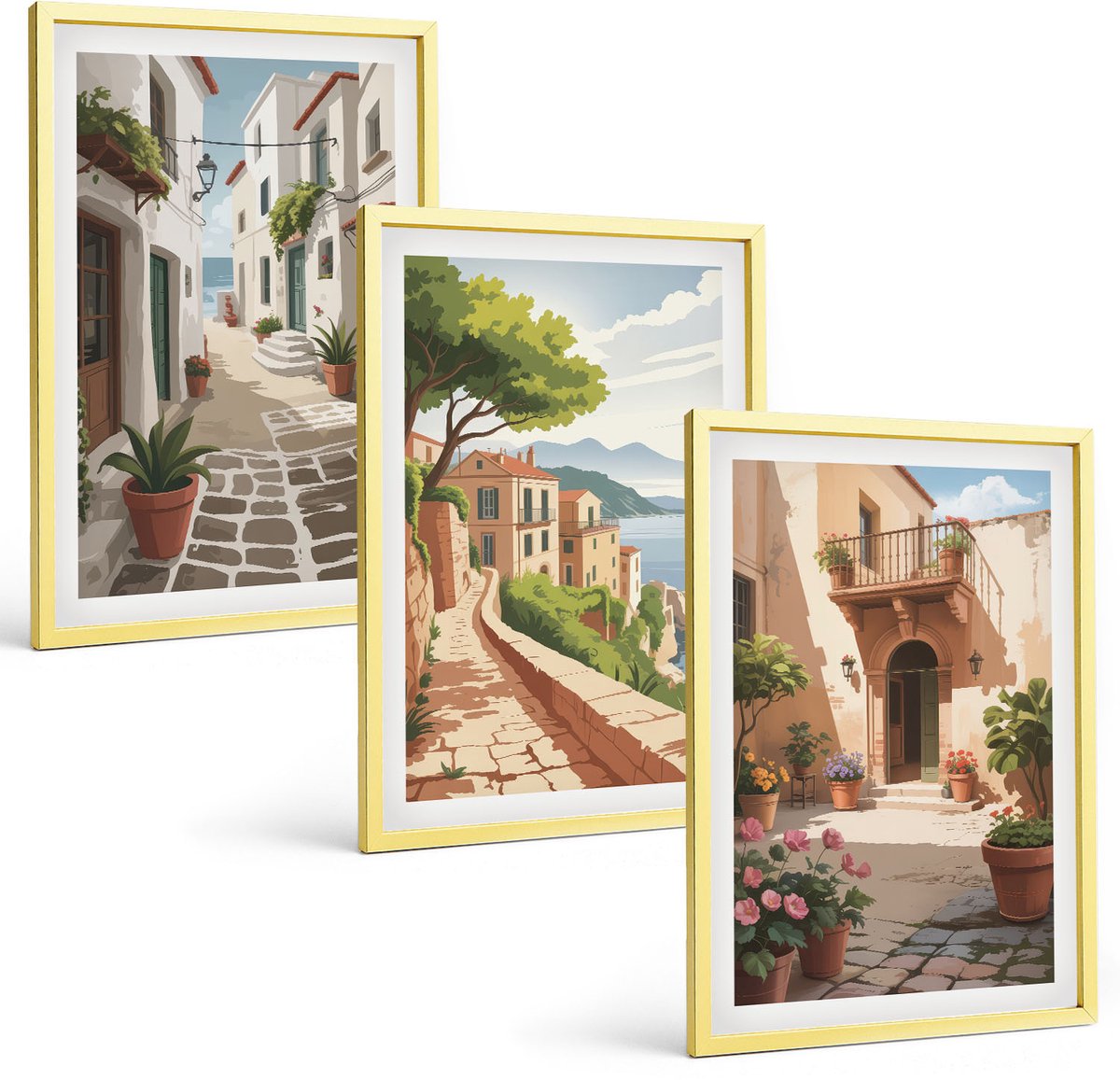 Coloray 3-Delige Schilderij Set - Geschilderde Portretten Van Vrouwen Met Expressieve Lippen - 40 x 40 cm En 40 x 60 cm - Wanddecoratie - Moderne Interieurdecoratie - Moderne Wanddecoratie