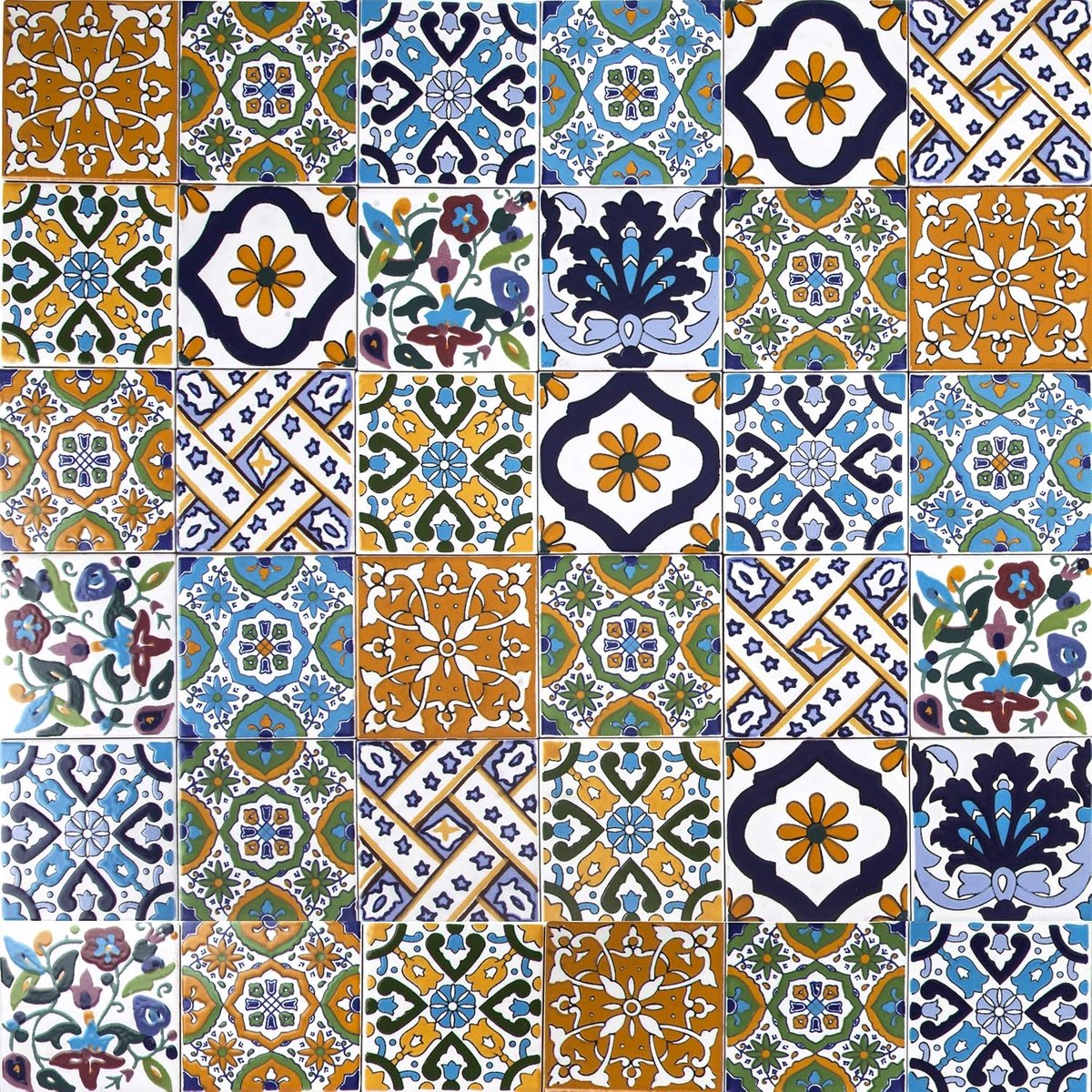 Keramische tegels Wati - 50 oosterse Tunesische decoratieve tegels 10 x 10 cm voor de badkamer, de keuken, onder de trap. Gekleurde decoratieve tegels.