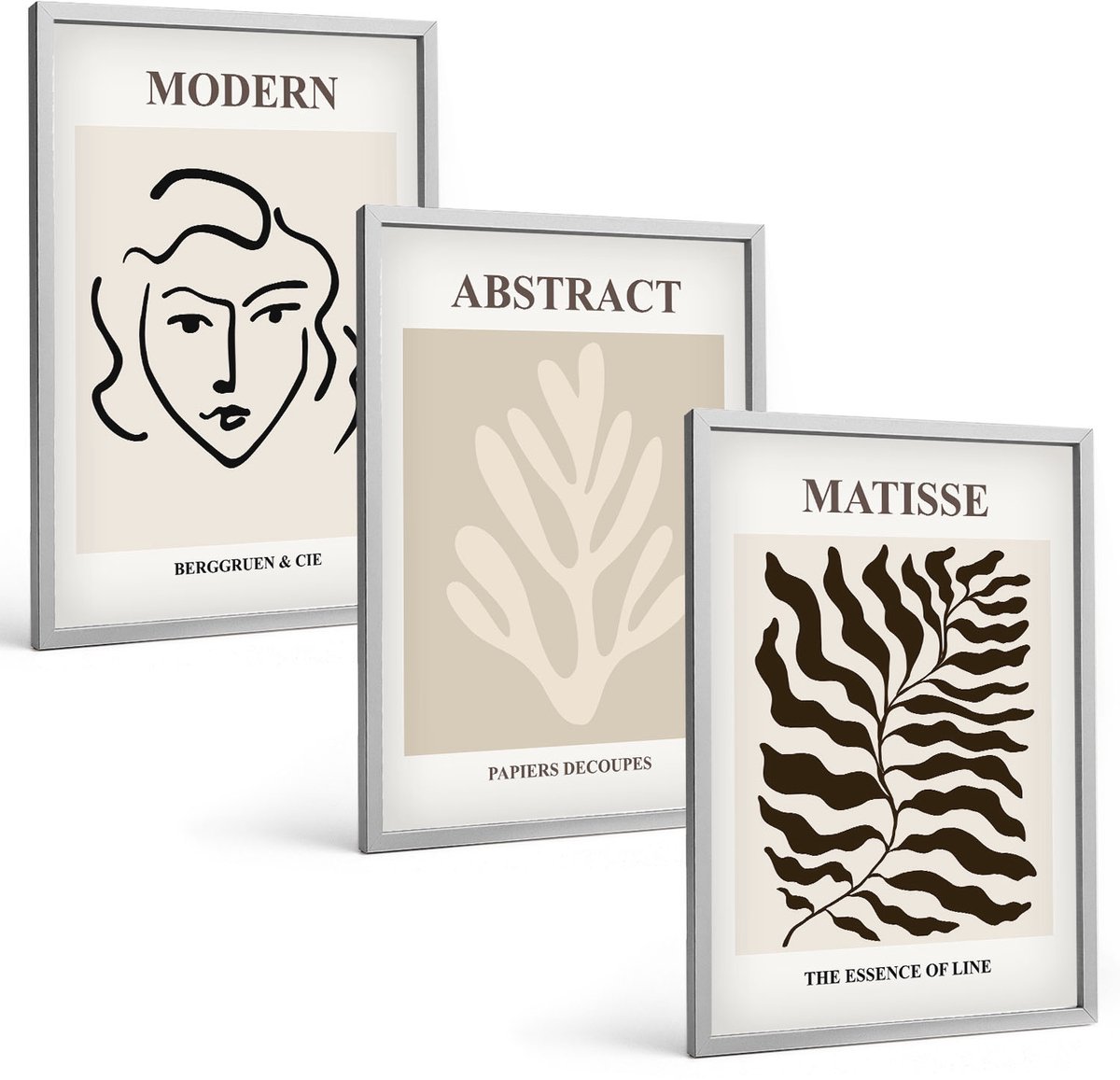 Coloray 3-Delige Schilderij Set - Illustraties Van Gezicht En Bladeren Door Henri Matisse - 40 x 60 cm - Muurdecoratie - Wanddecoratie - Slaapkamer