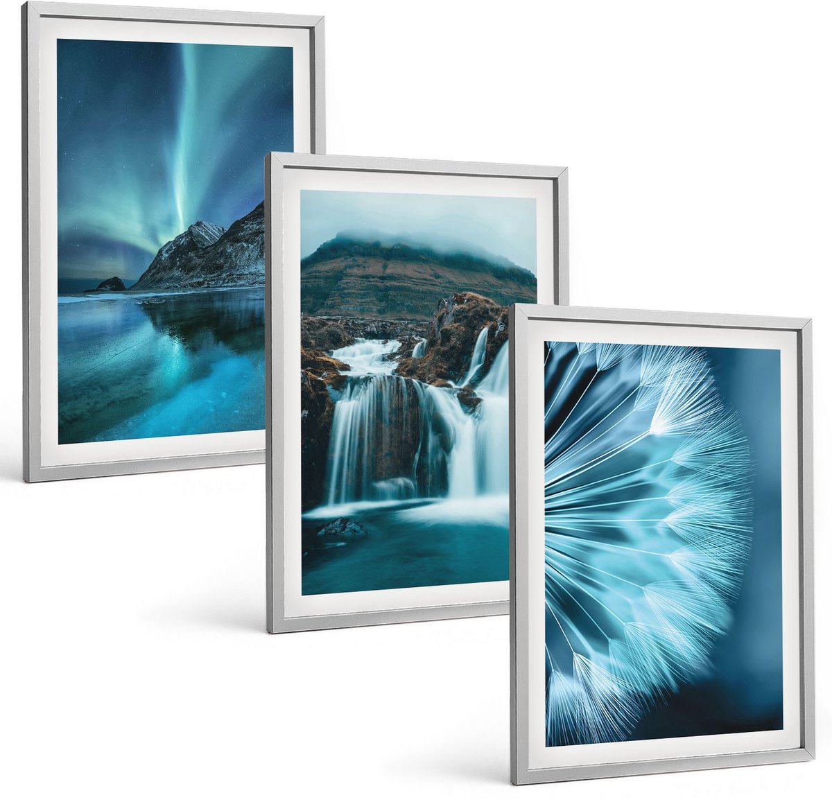 Coloray 3-Delige Schilderij Set - Winterlandschappen Met Watervallen En Het Noorderlicht - 40 x 60 cm - Moderne Wanddecoratie - Slaapkamer - Interieur Decoratie